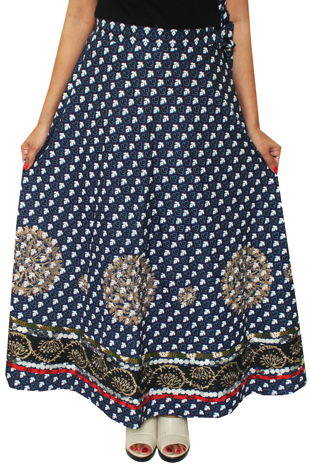 Indian Designer Long Skirt Cotton Wrap Around Womens (Blue) - Image 2