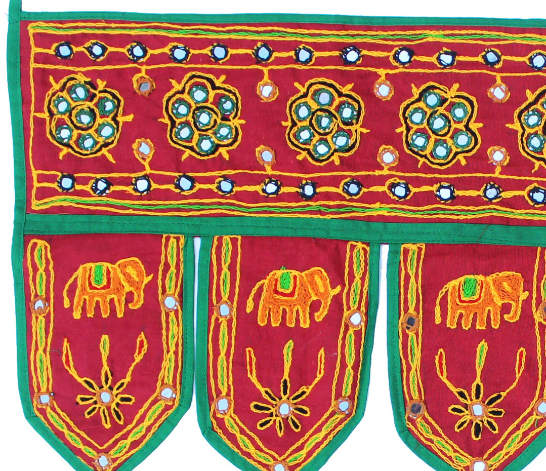 Indian Door Decoration Toran Window Valance Handmade (Maroon, 38 x 13.5 inches) - Image 2