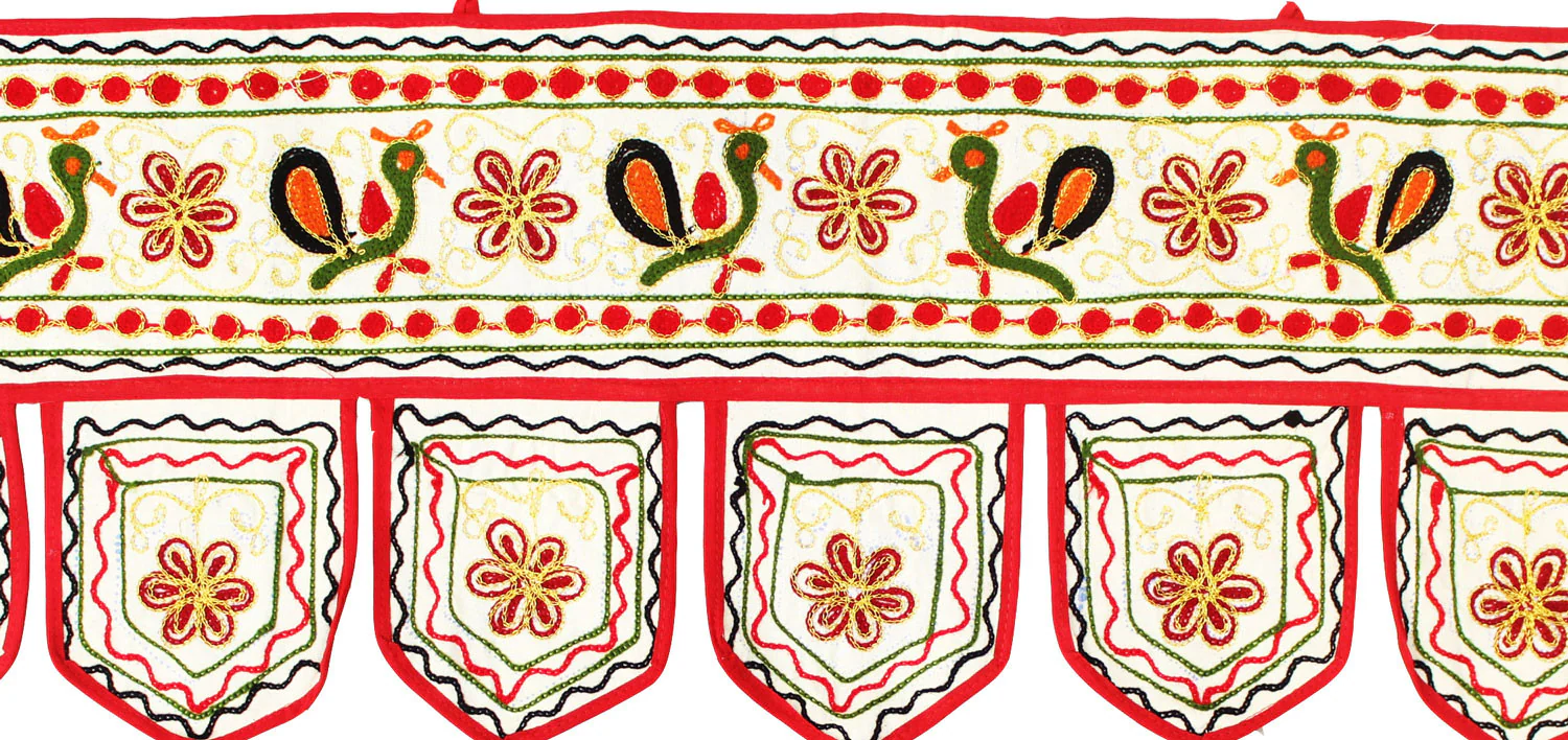 Indian Door Decoration Toran Window Valance Handmade (Off-White, 34 x 13 inches) - Image 2
