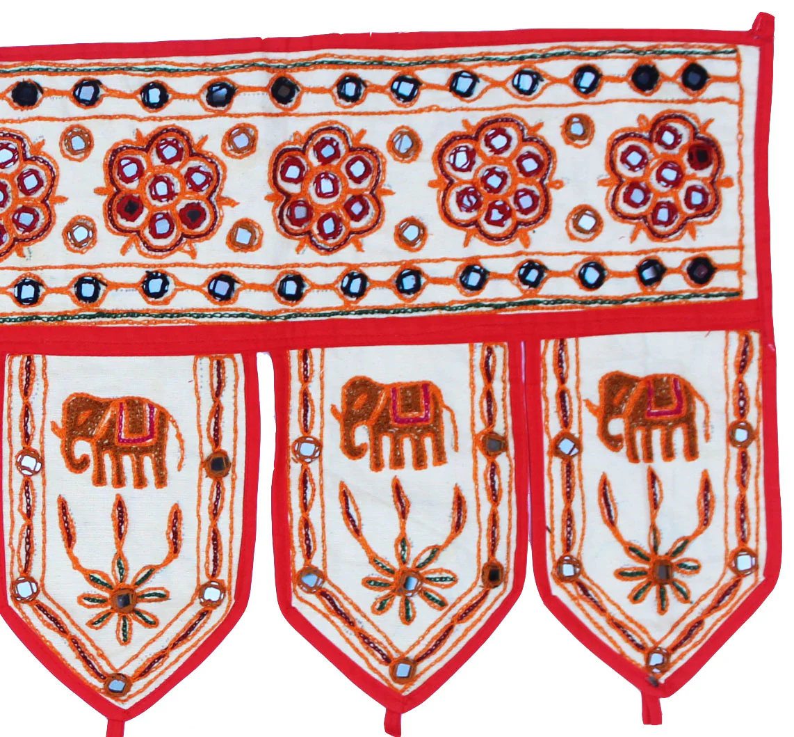 Indian Door Decoration Toran Window Valance Handmade (Off-White, 38 x 13.5 inches) - Image 2
