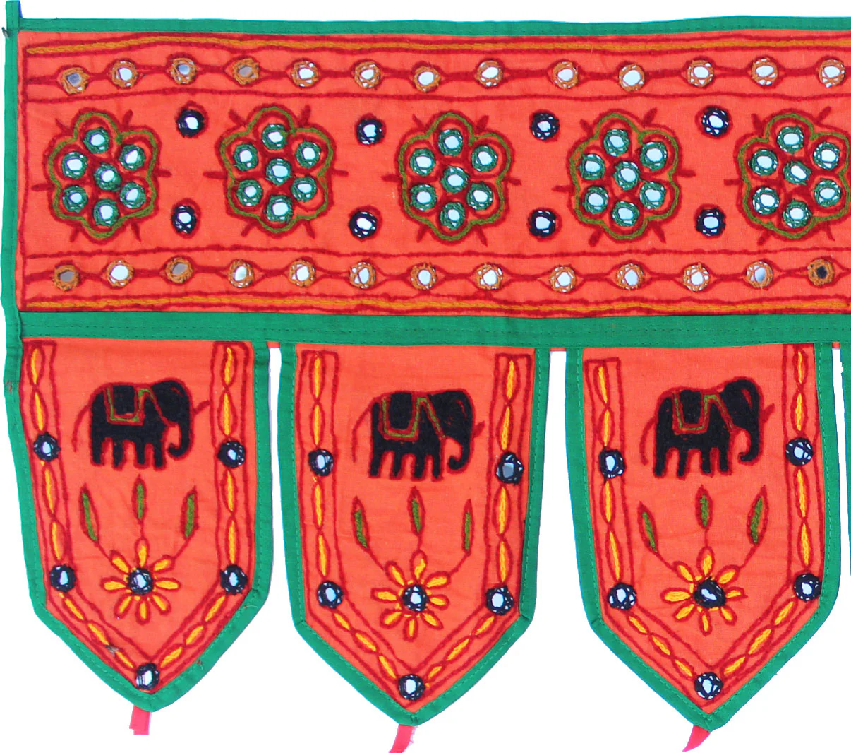 Indian Door Decoration Toran Window Valance Handmade (Orange, 38 x 13.5 inches) - Image 2