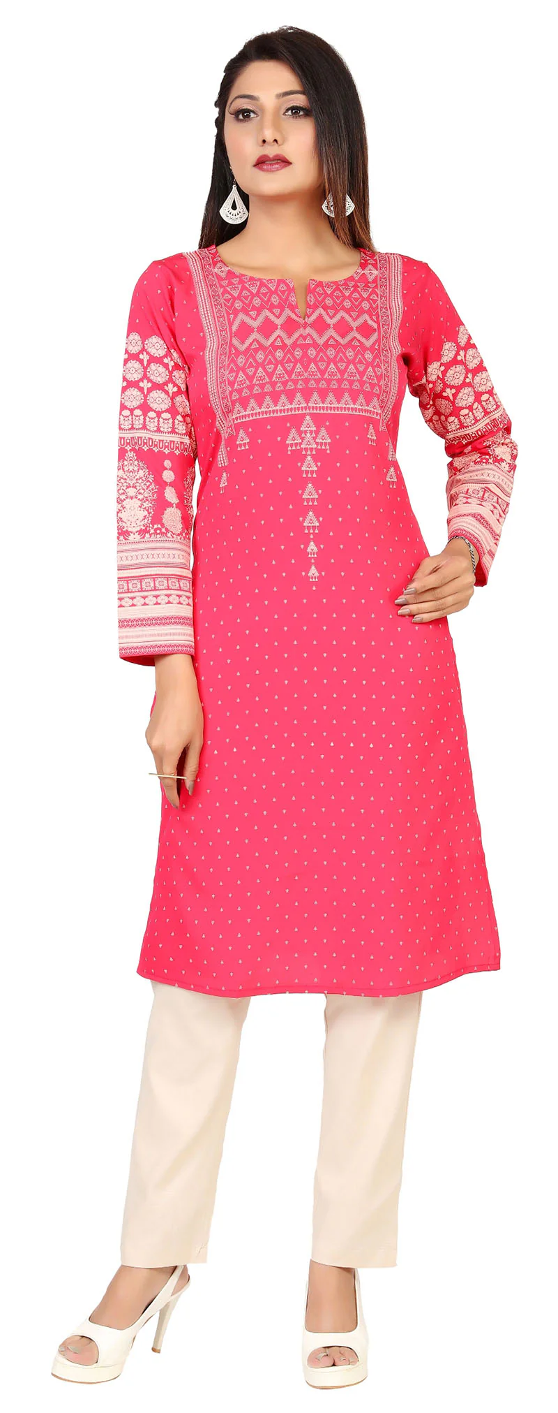 Indian Kurta for Women Long Tunic Tops (Pink) - Image 4