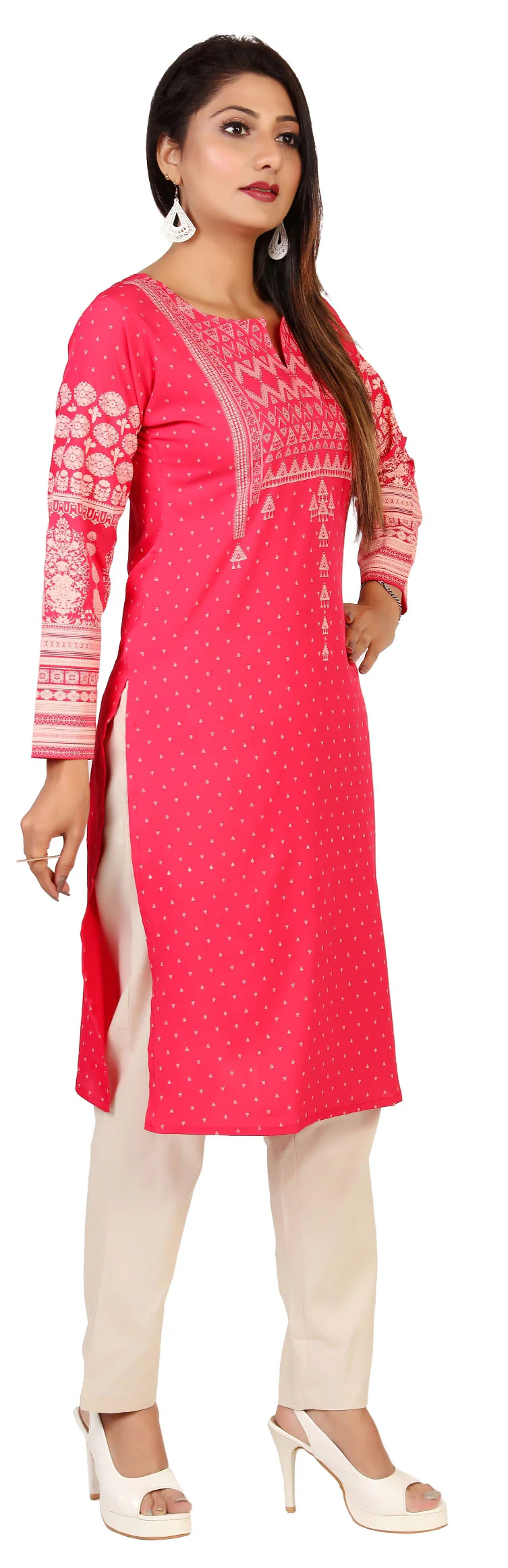 Indian Kurta for Women Long Tunic Tops (Pink) - Image 5