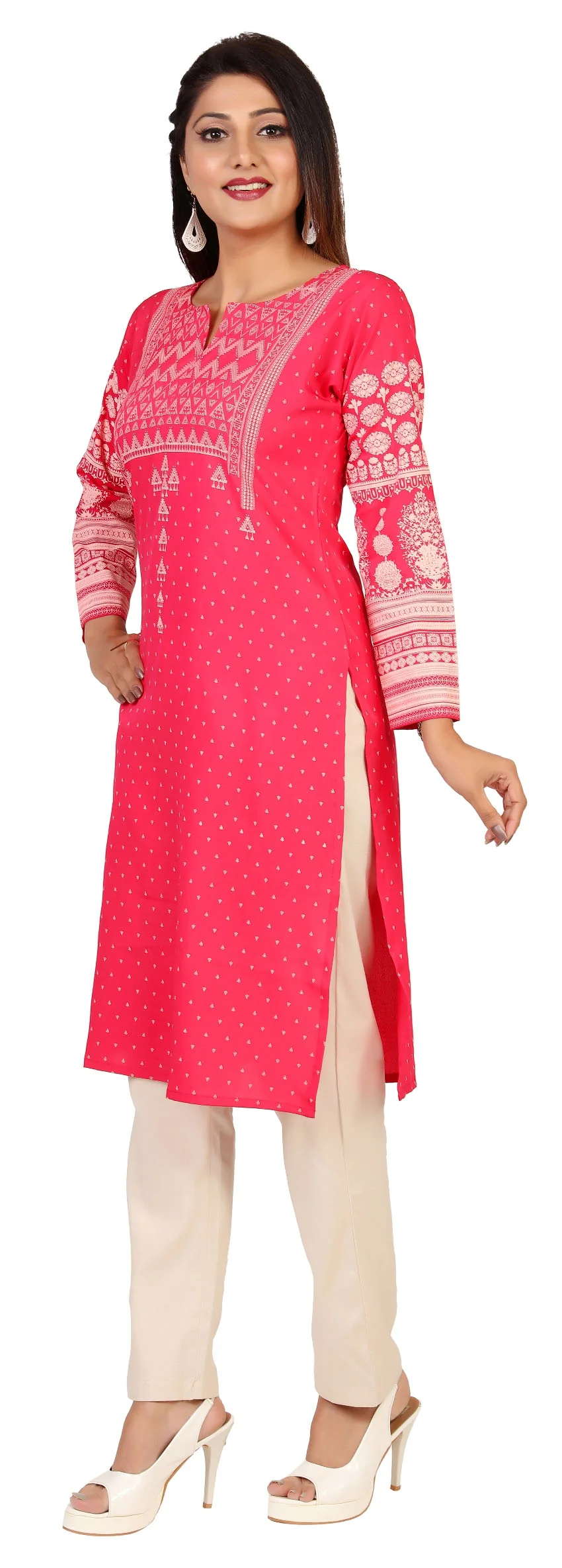 Indian Kurta for Women Long Tunic Tops (Pink) - Image 6
