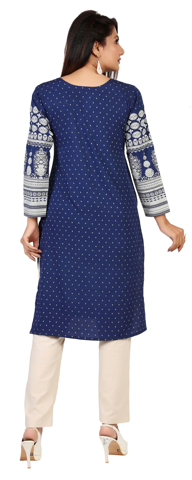 Indian Kurta for Women Long Tunic Tops (Blue) - Image 2