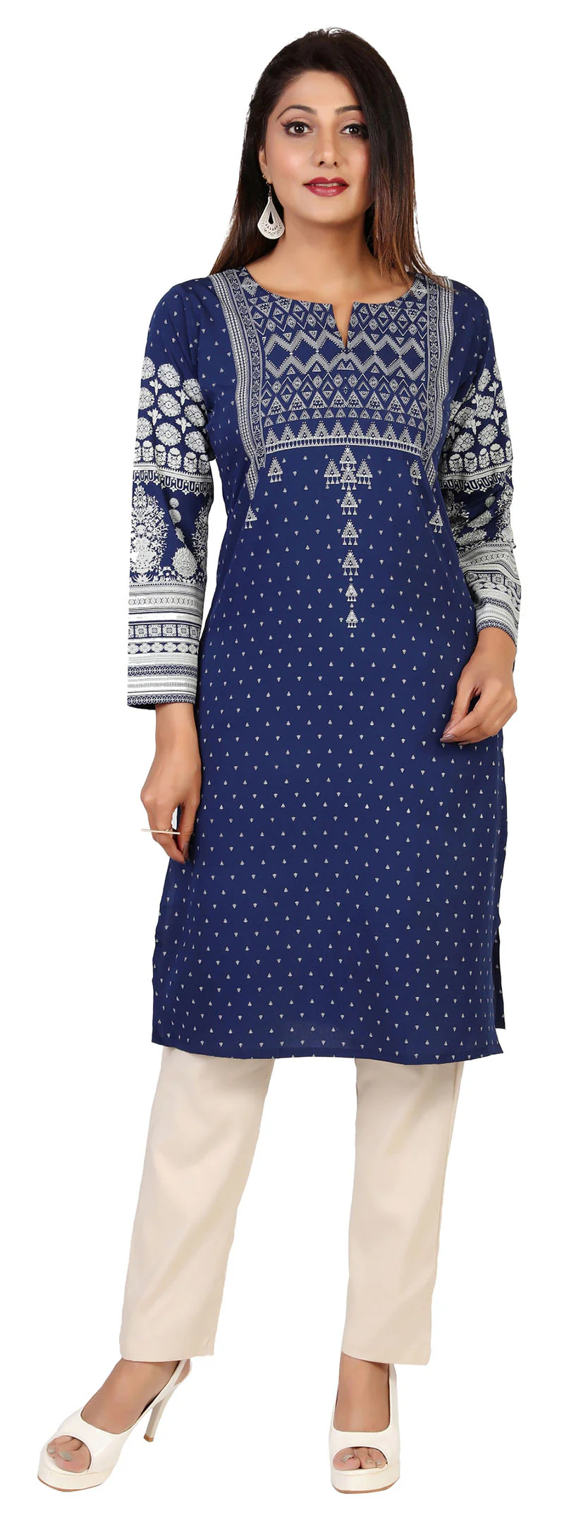 Indian Kurta for Women Long Tunic Tops (Blue) - Image 4