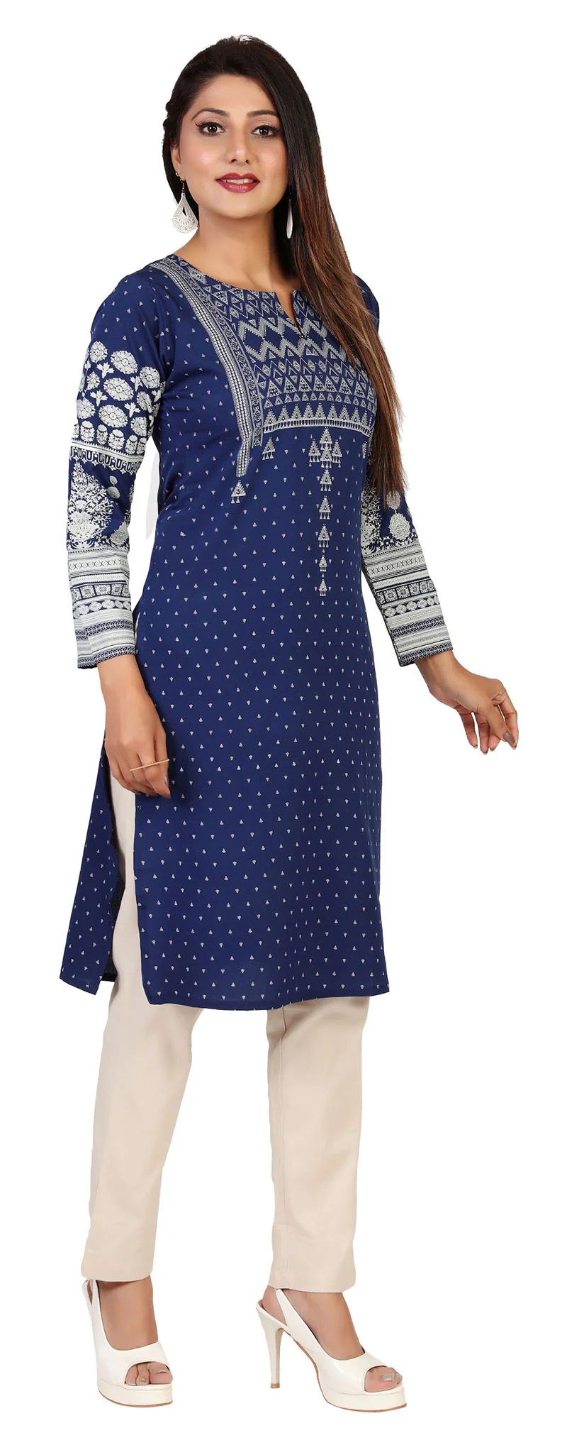 Indian Kurta for Women Long Tunic Tops (Blue) - Image 5