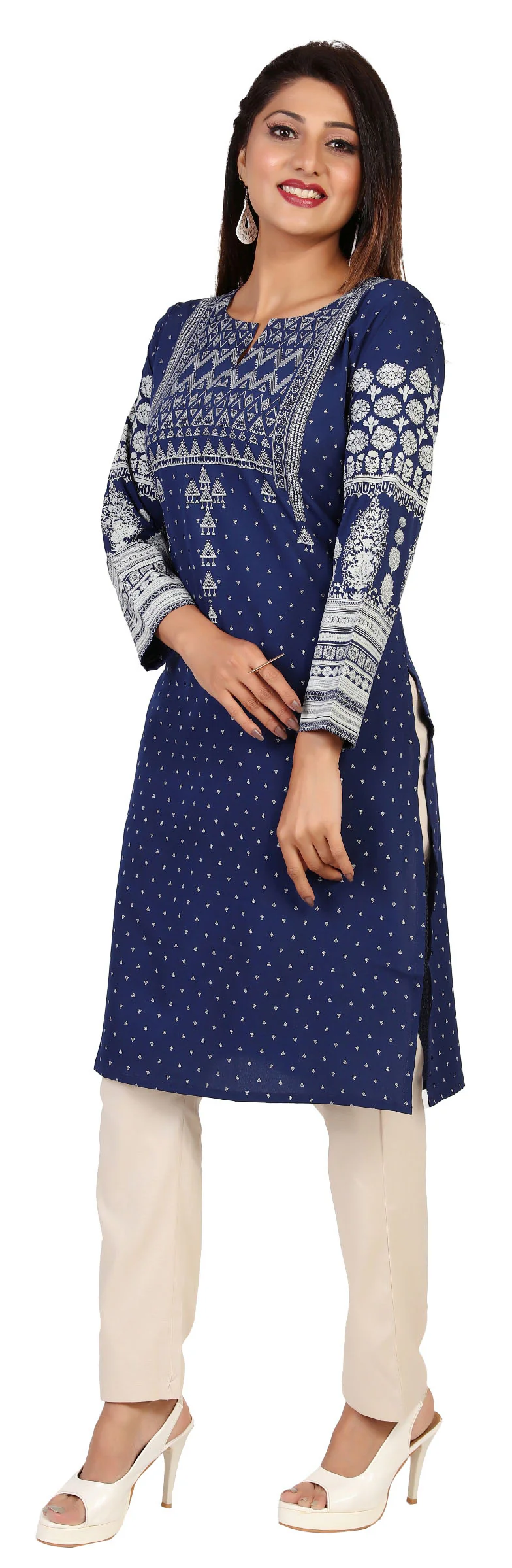 Indian Kurta for Women Long Tunic Tops (Blue) - Image 6