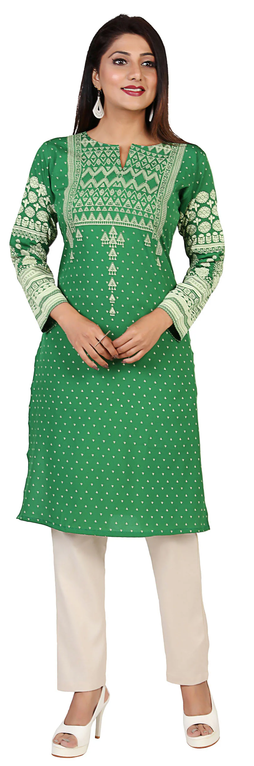 Indian Kurta for Women Long Tunic Tops (Green) - Image 4