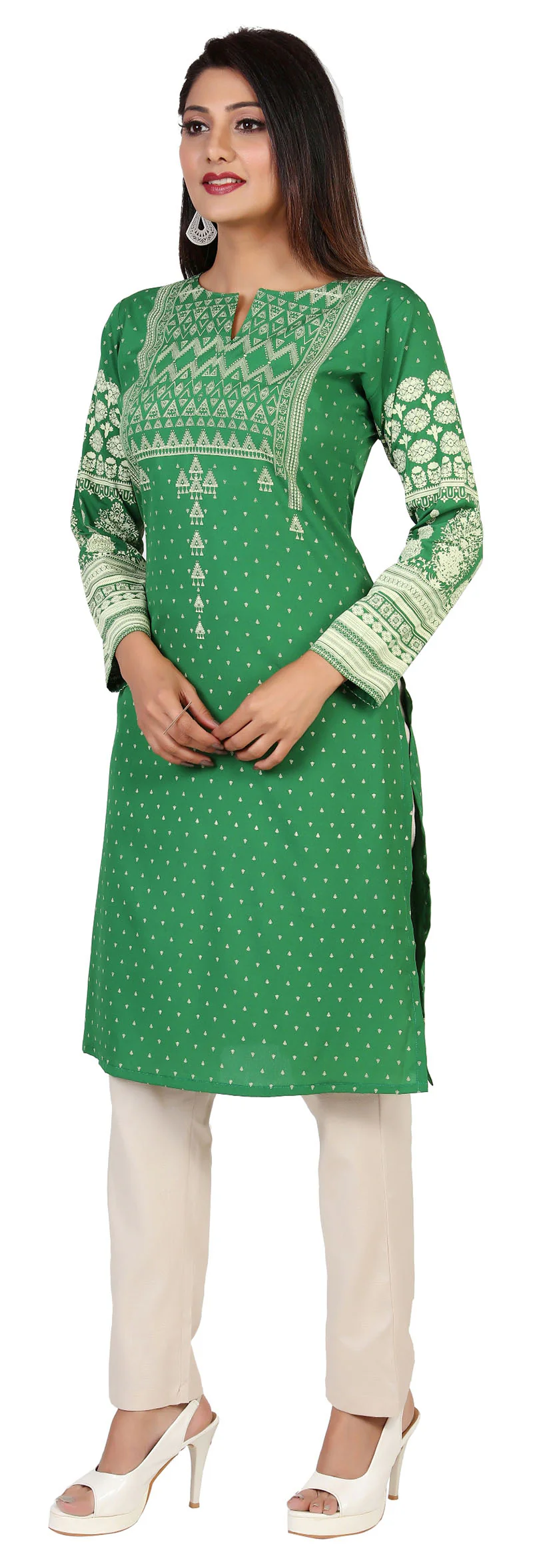 Indian Kurta for Women Long Tunic Tops (Green) - Image 5