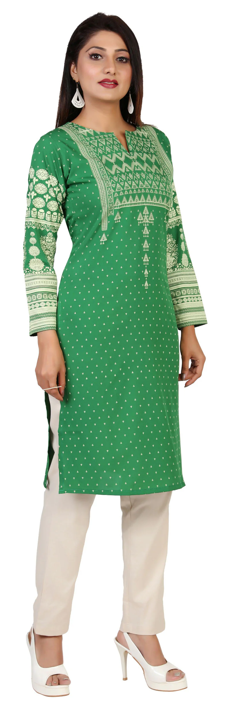 Indian Kurta for Women Long Tunic Tops (Green) - Image 6