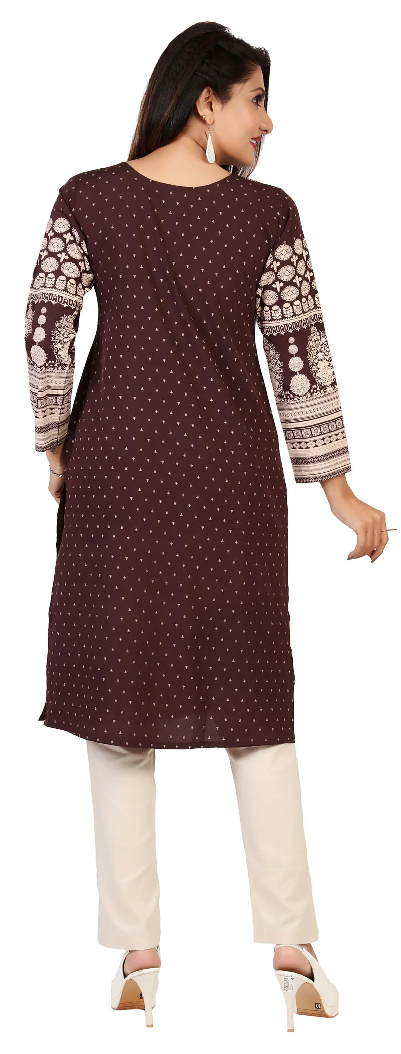 Indian Kurta for Women Long Tunic Tops (Chocolate) - Image 2