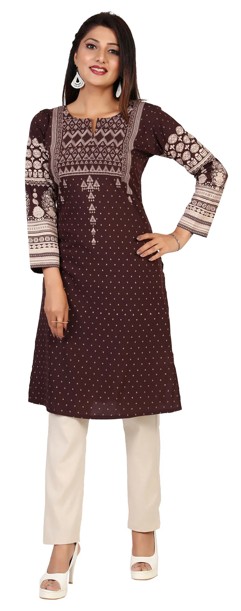 Indian Kurta for Women Long Tunic Tops (Chocolate) - Image 4