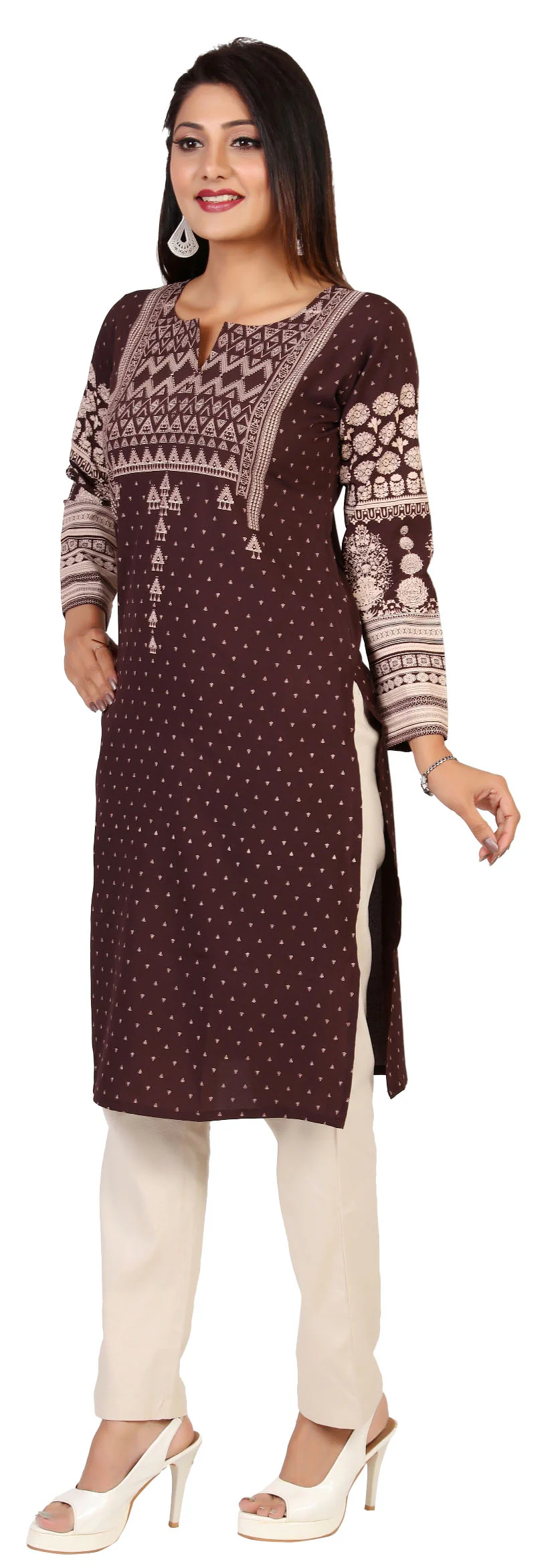 Indian Kurta for Women Long Tunic Tops (Chocolate) - Image 5