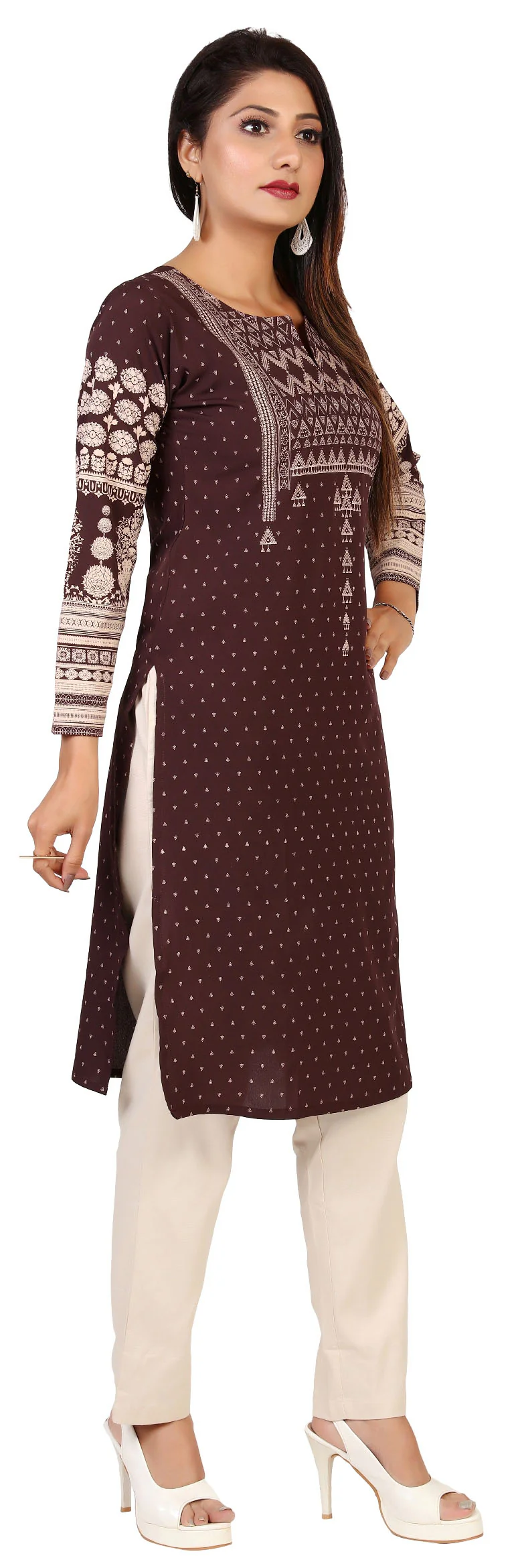Indian Kurta for Women Long Tunic Tops (Chocolate) - Image 6
