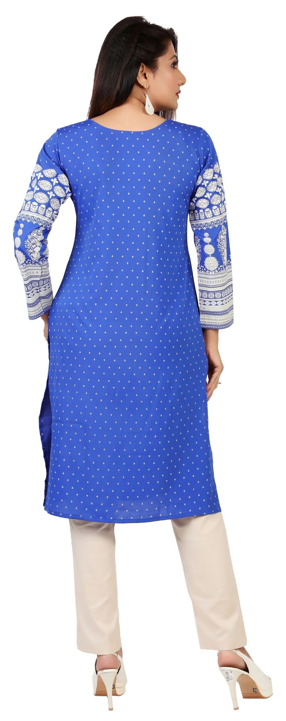 Long Indian Kurta for Women Tunic Tops (Blue) - Image 2