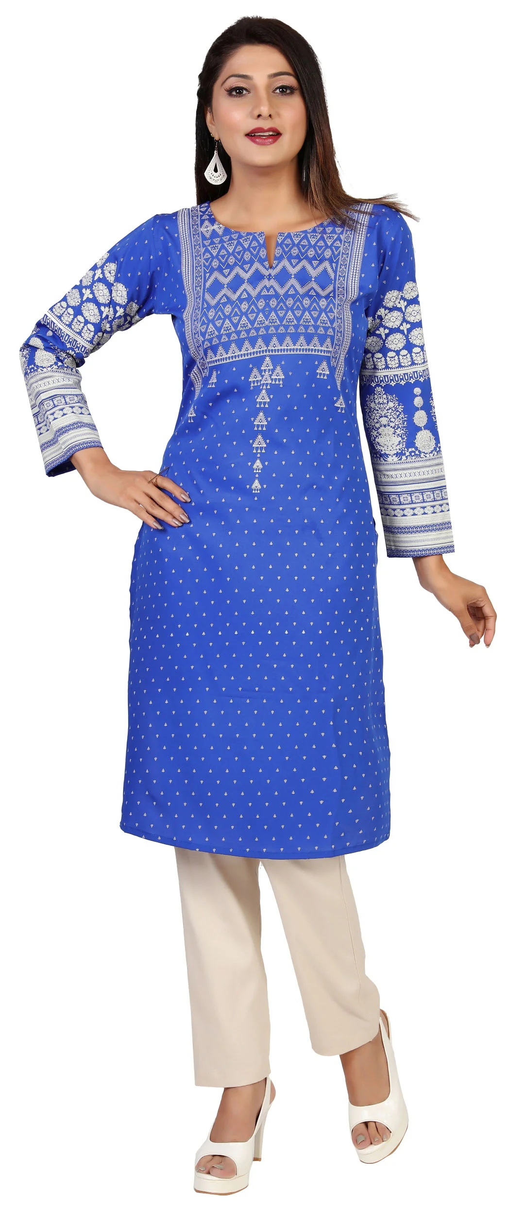 Long Indian Kurta for Women Tunic Tops (Blue) - Image 4