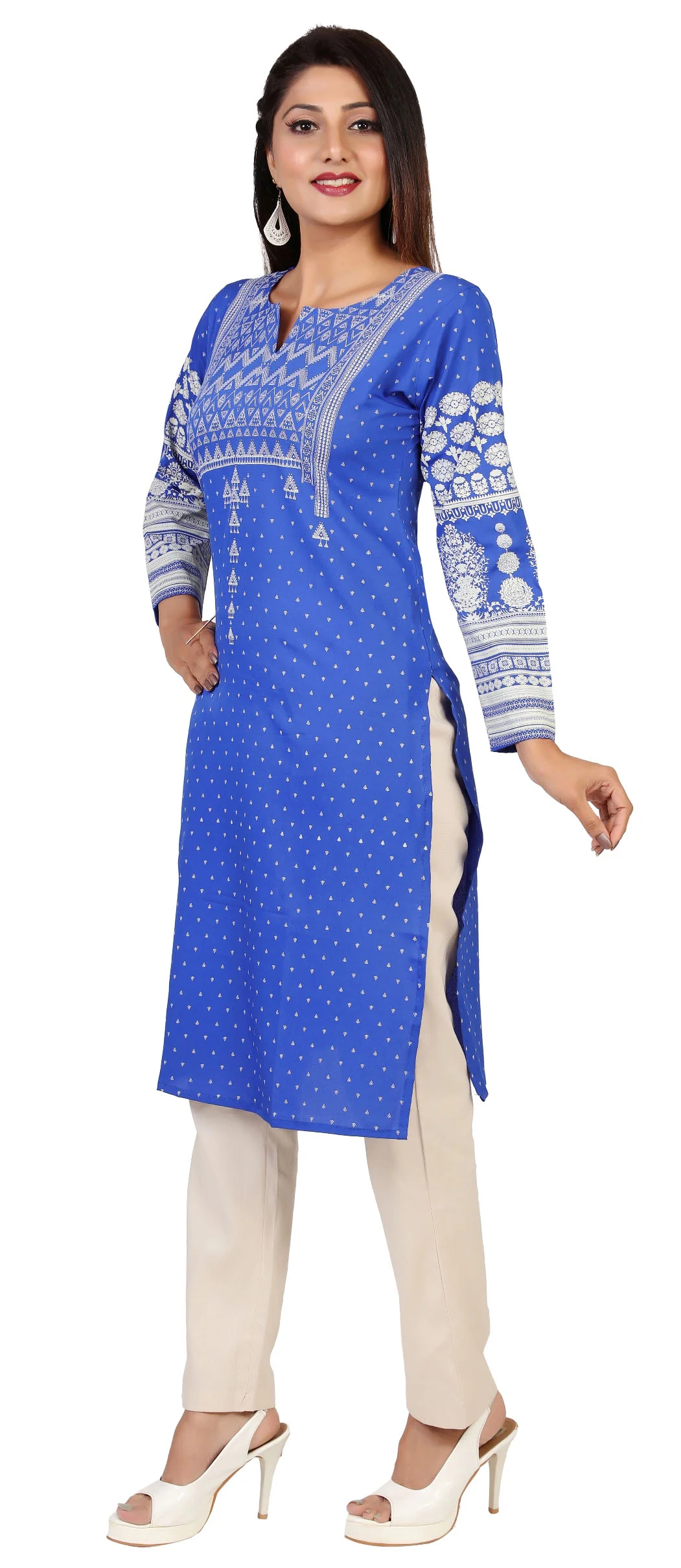 Long Indian Kurta for Women Tunic Tops (Blue) - Image 5