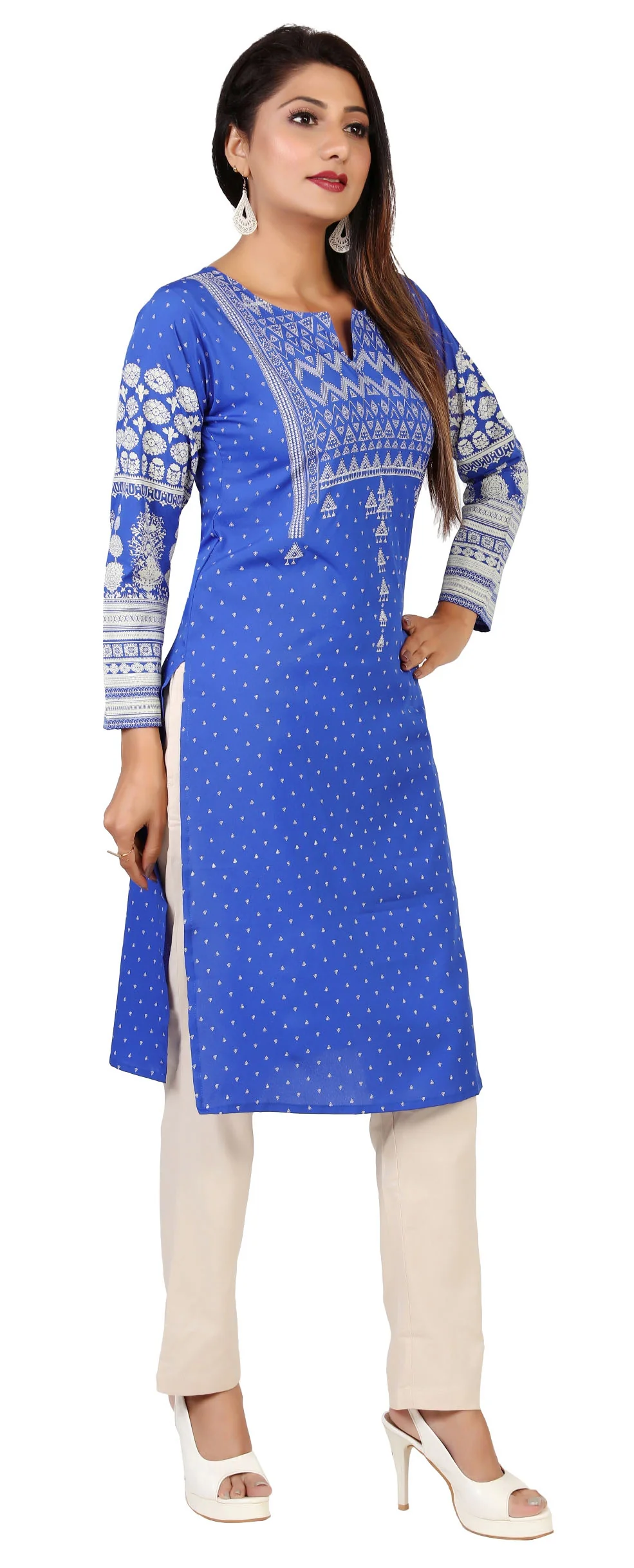 Long Indian Kurta for Women Tunic Tops (Blue) - Image 6
