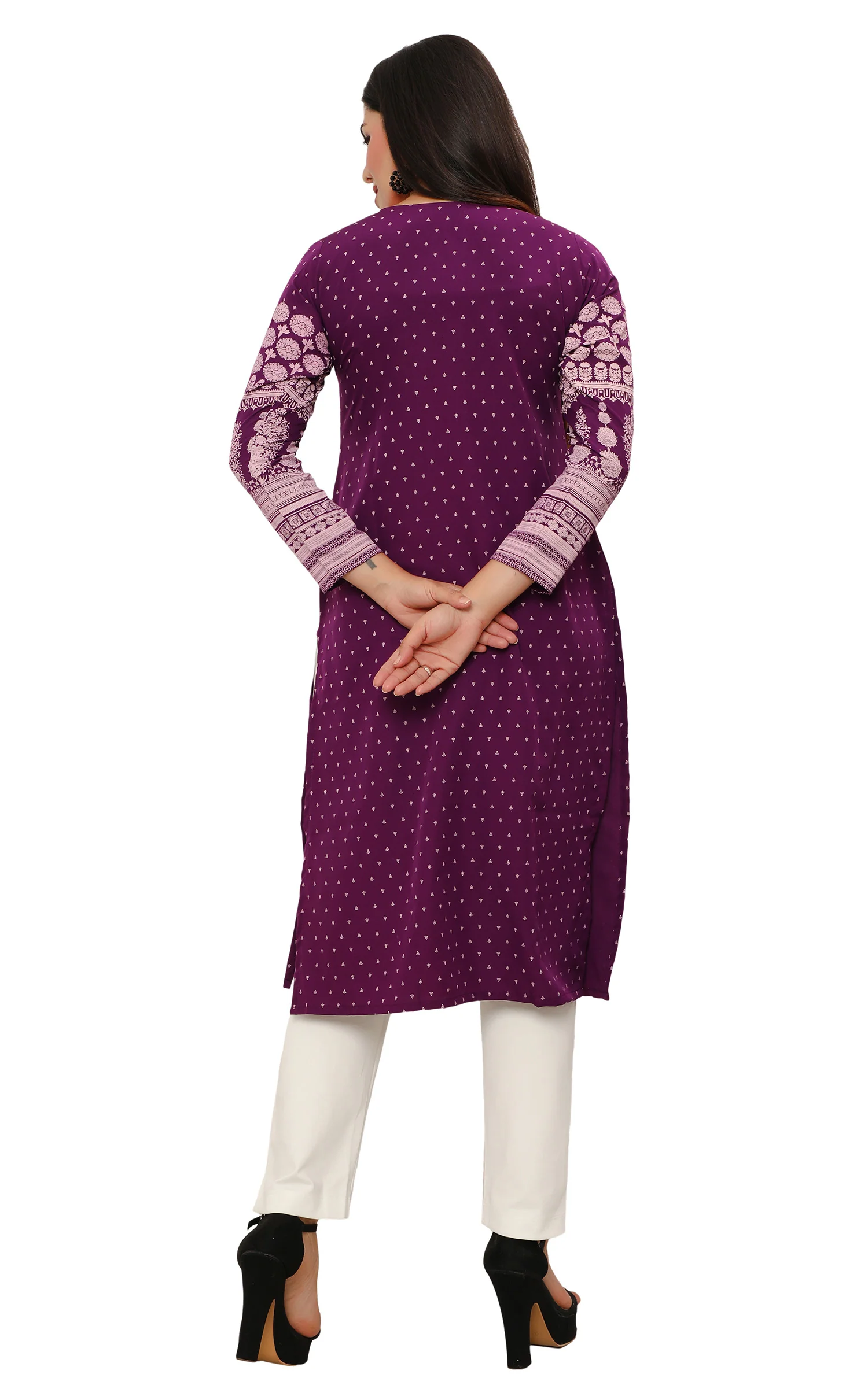 Long Indian Kurta for Women Tunic Tops (Purple) - Image 2