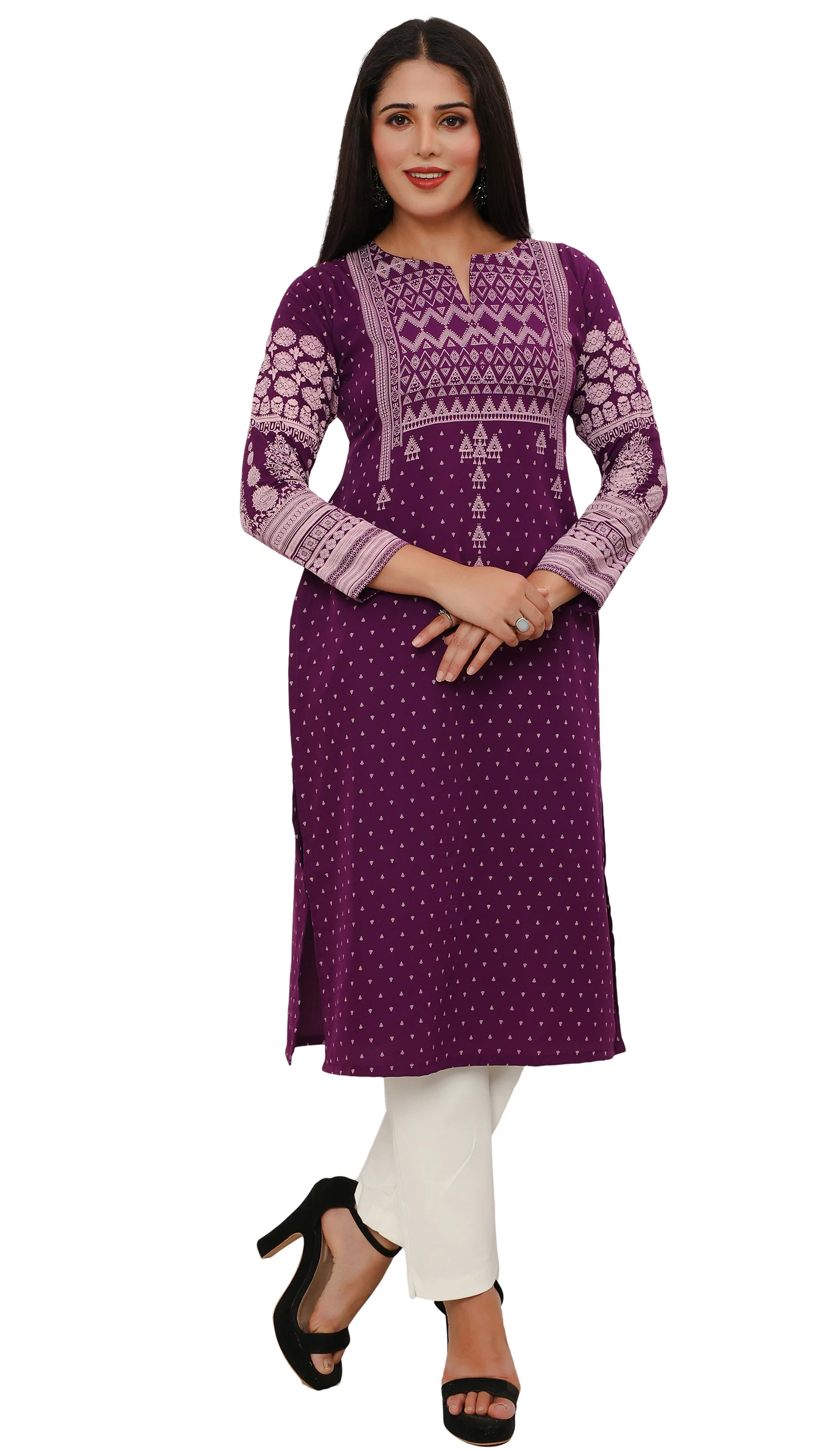 Long Indian Kurta for Women Tunic Tops (Purple) - Image 4