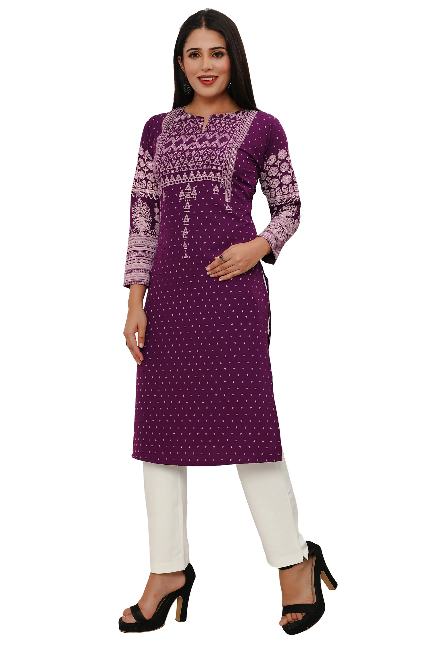 Long Indian Kurta for Women Tunic Tops (Purple) - Image 5