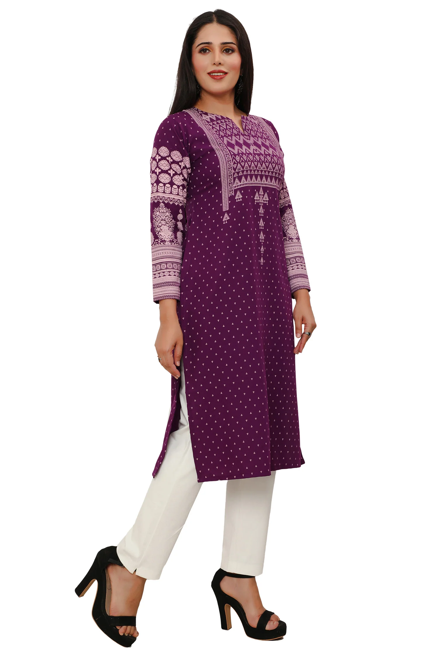 Long Indian Kurta for Women Tunic Tops (Purple) - Image 6
