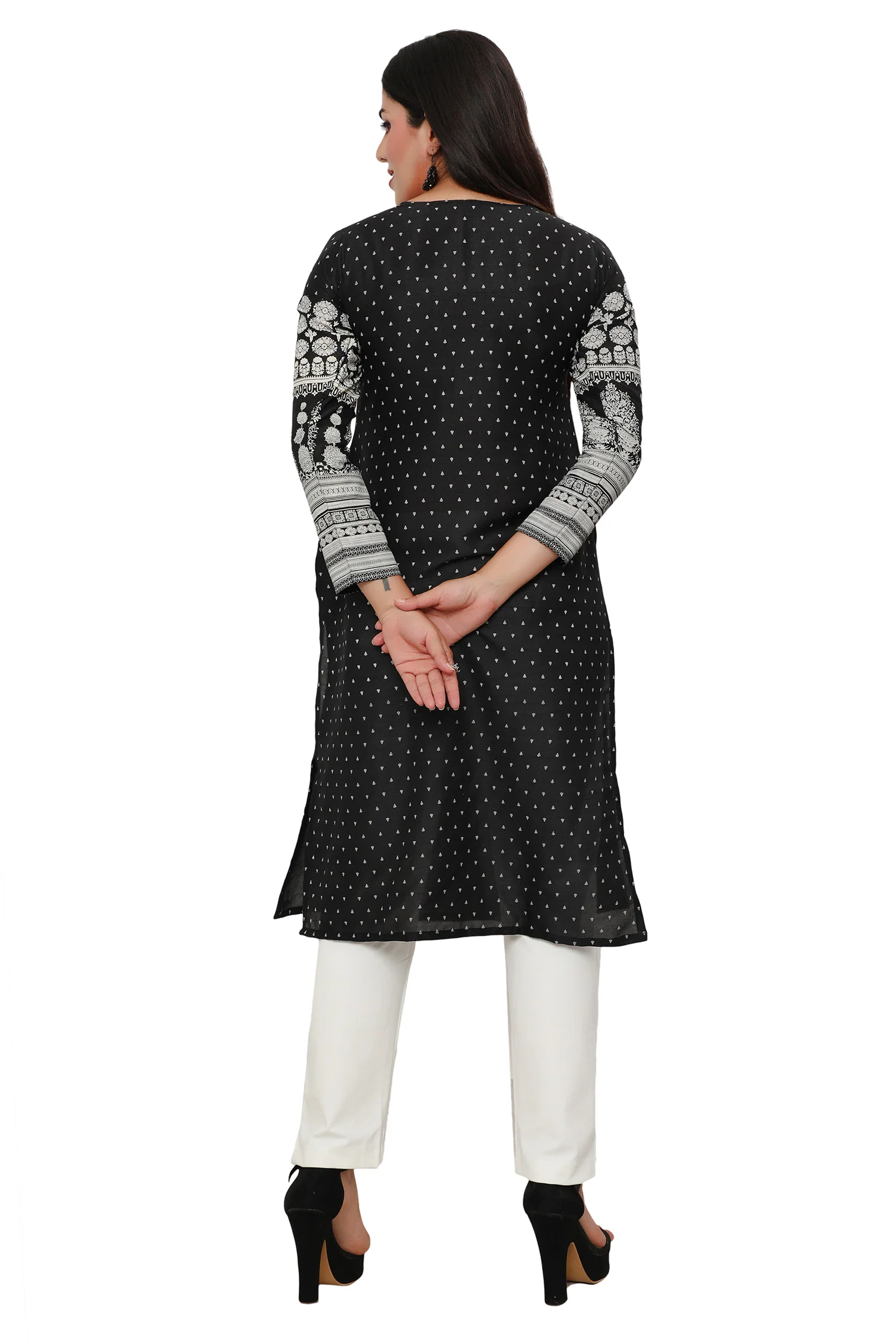 Long Indian Kurta for Women Tunic Tops (Black) - Image 2