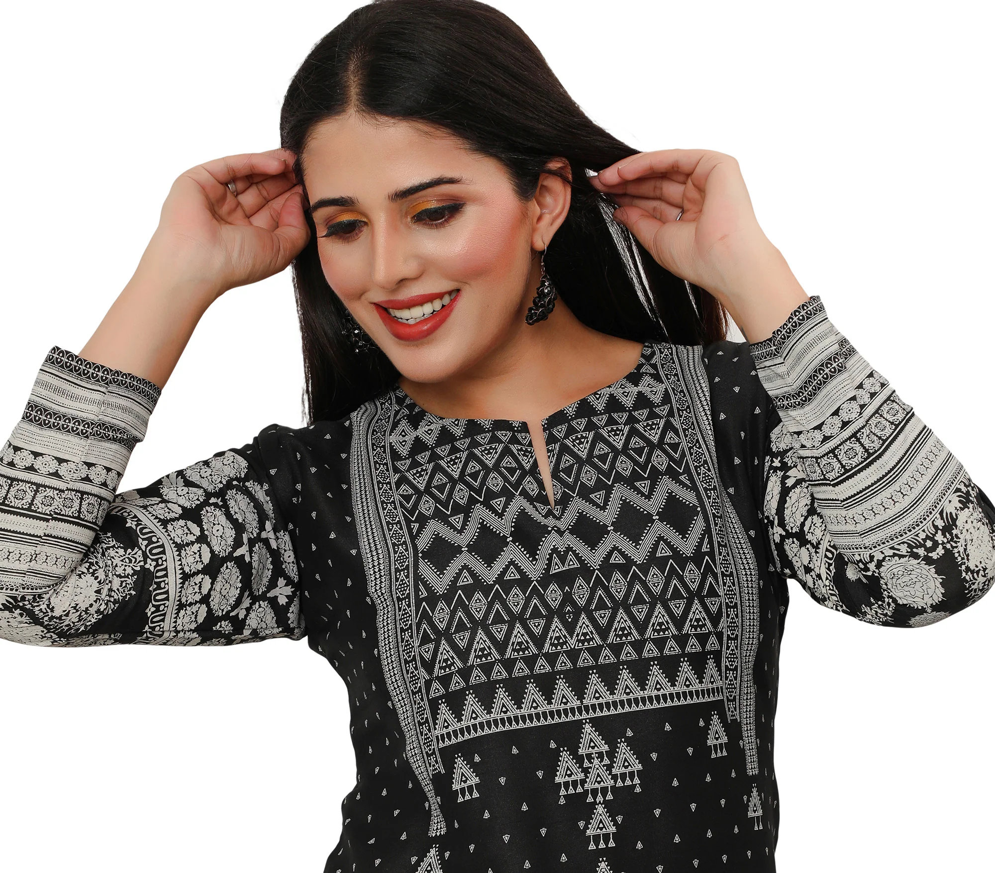 Long Indian Kurta for Women Tunic Tops (Black) - Image 4