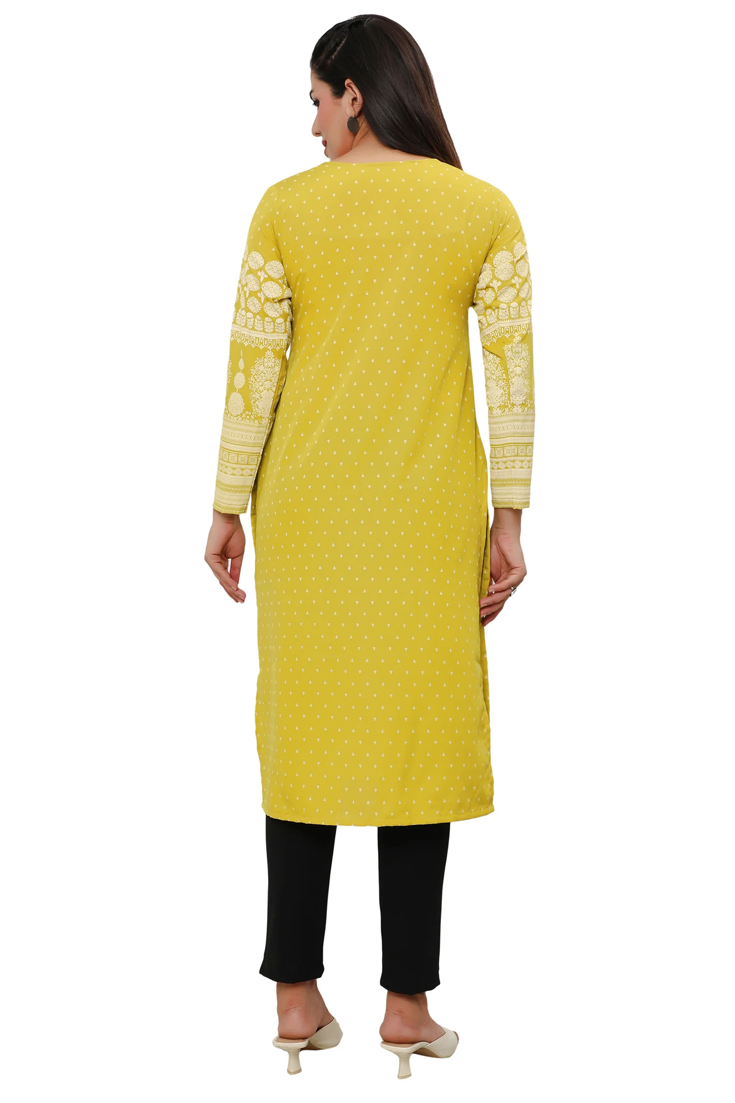 Long Indian Kurta for Women Tunic Tops (Olive Green) - Image 2