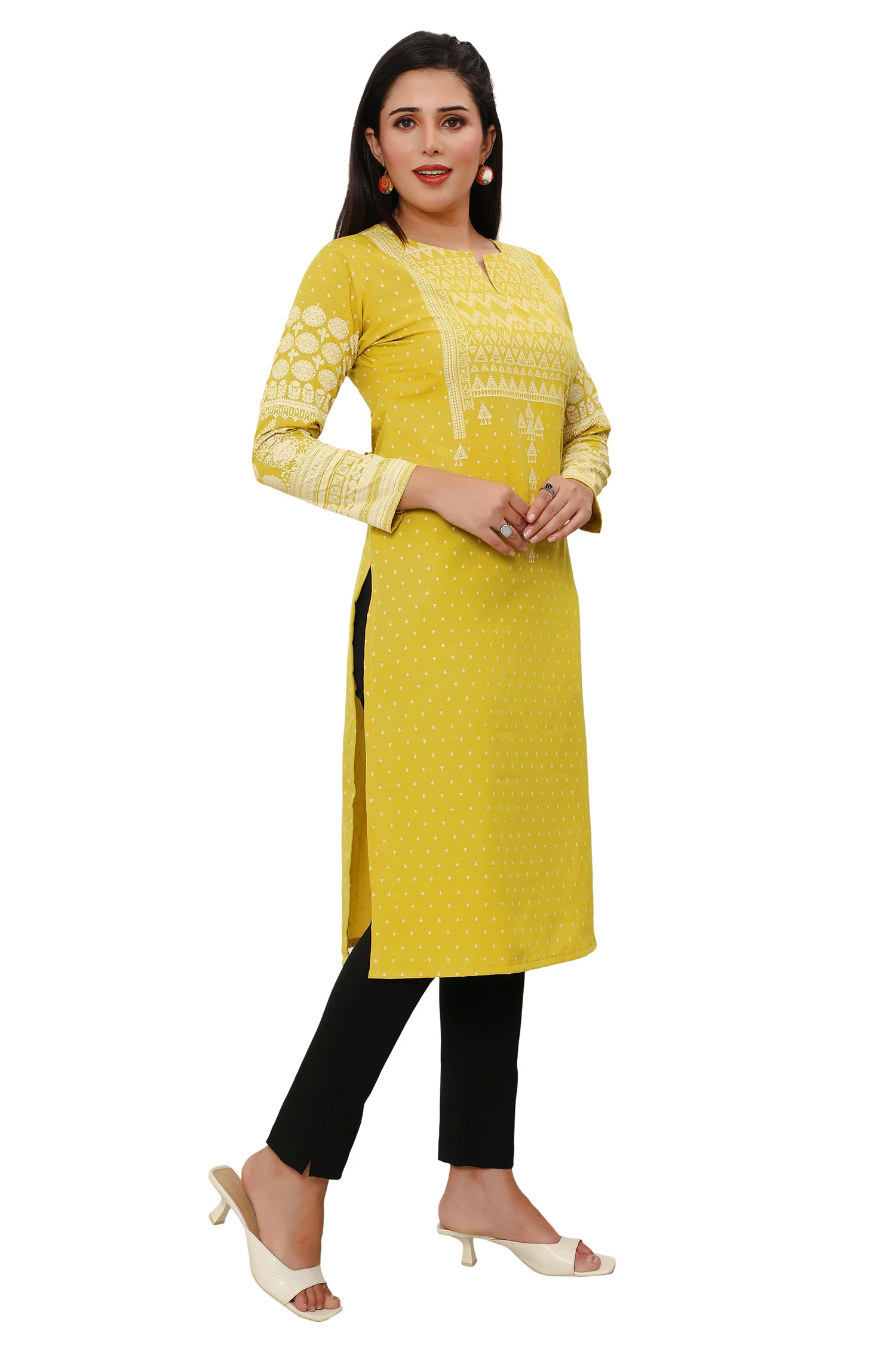 Long Indian Kurta for Women Tunic Tops (Olive Green) - Image 5