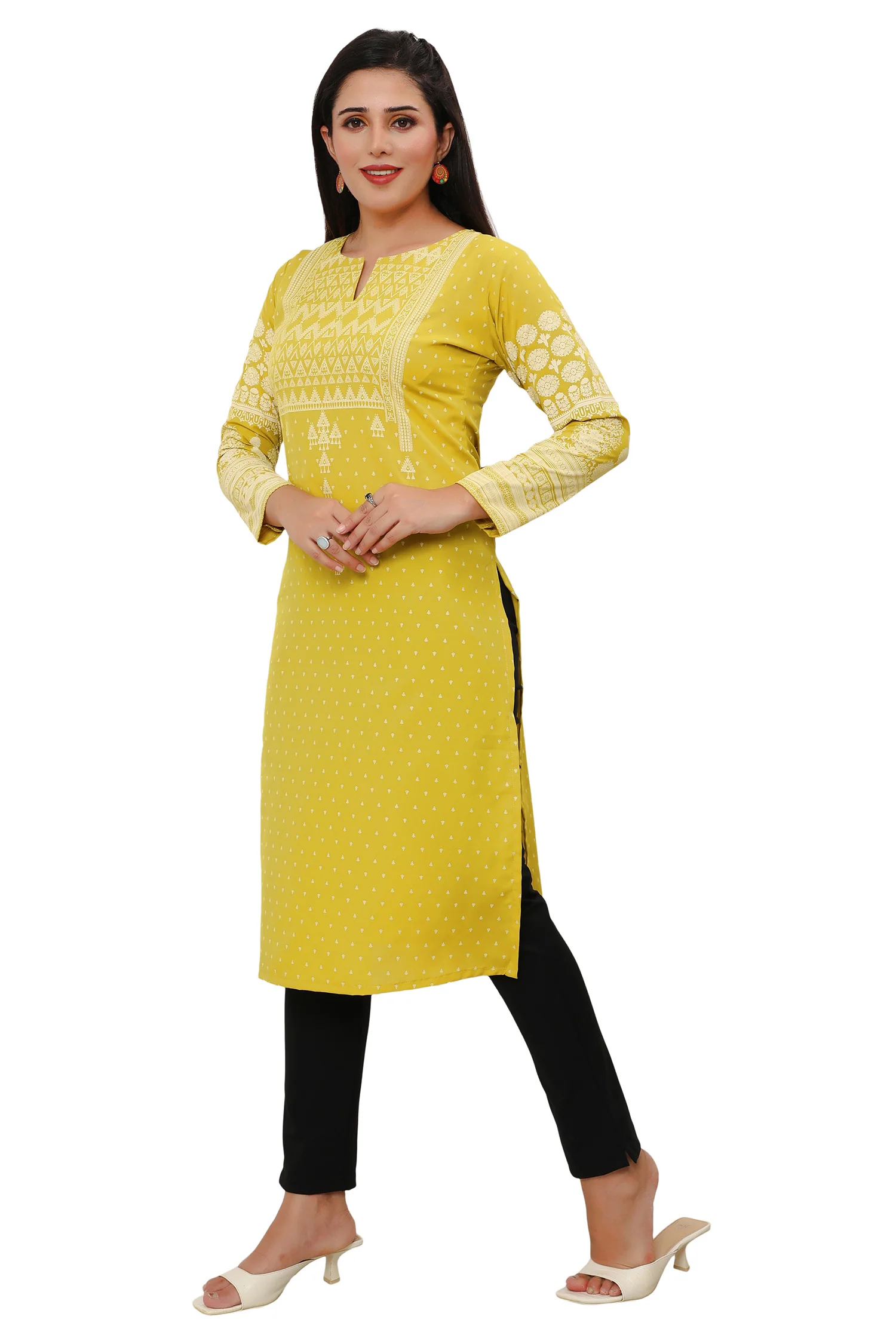 Long Indian Kurta for Women Tunic Tops (Olive Green) - Image 6