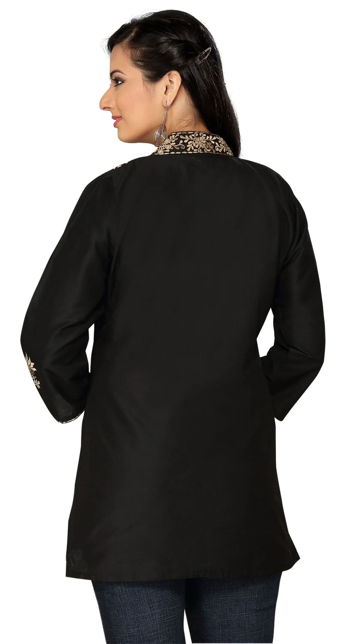 Indian Kurti Womens Embroidered Blouse Indian Apparel (Black) - Image 2