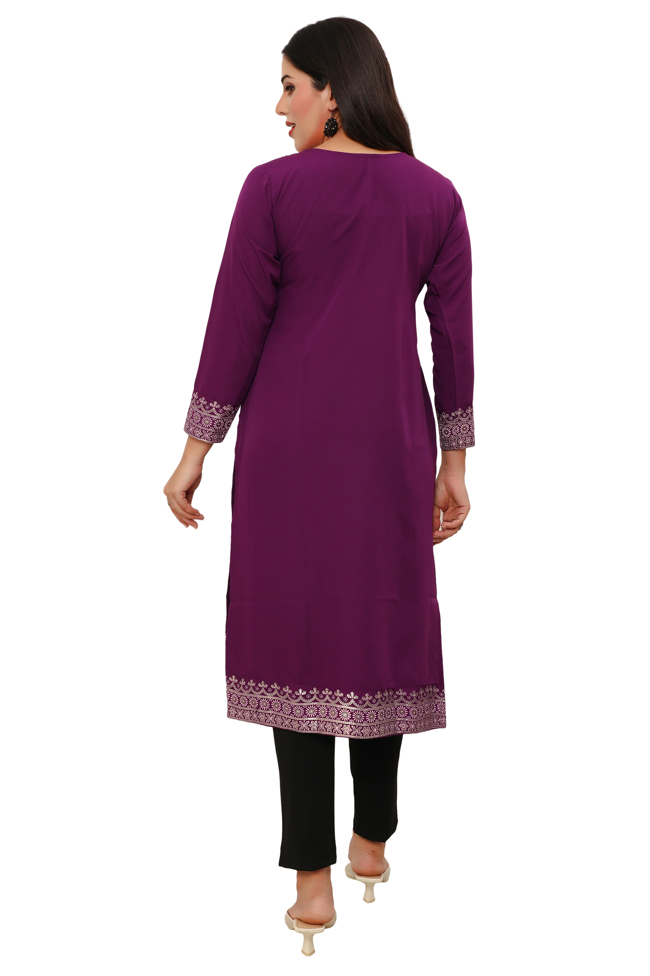 Indian Kurtis for Women Long Tunic Top Kurta (Purple) - Image 2