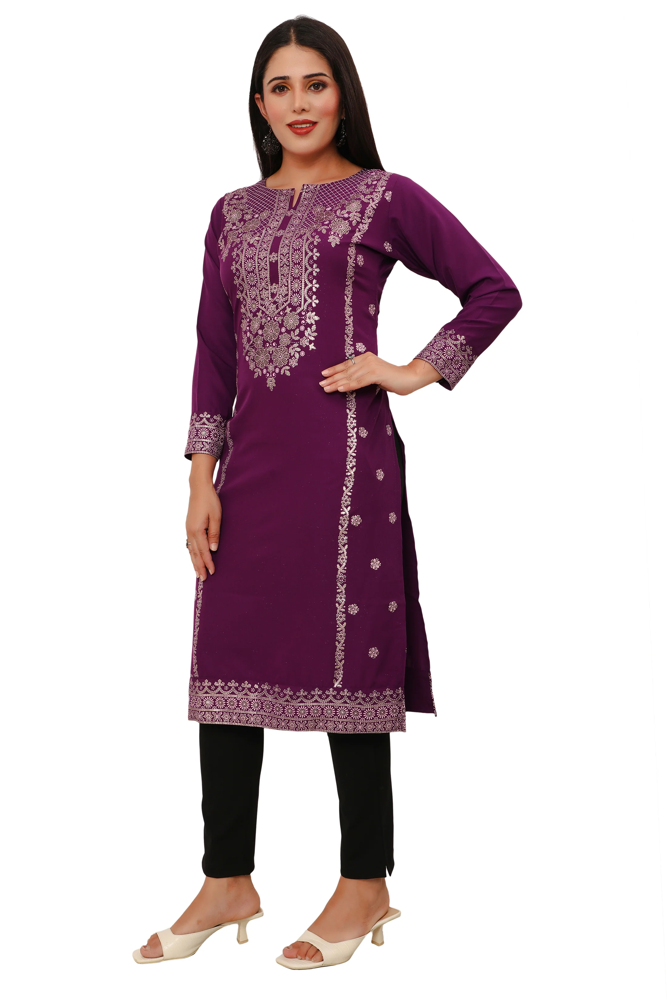 Indian Kurtis for Women Long Tunic Top Kurta (Purple) - Image 5