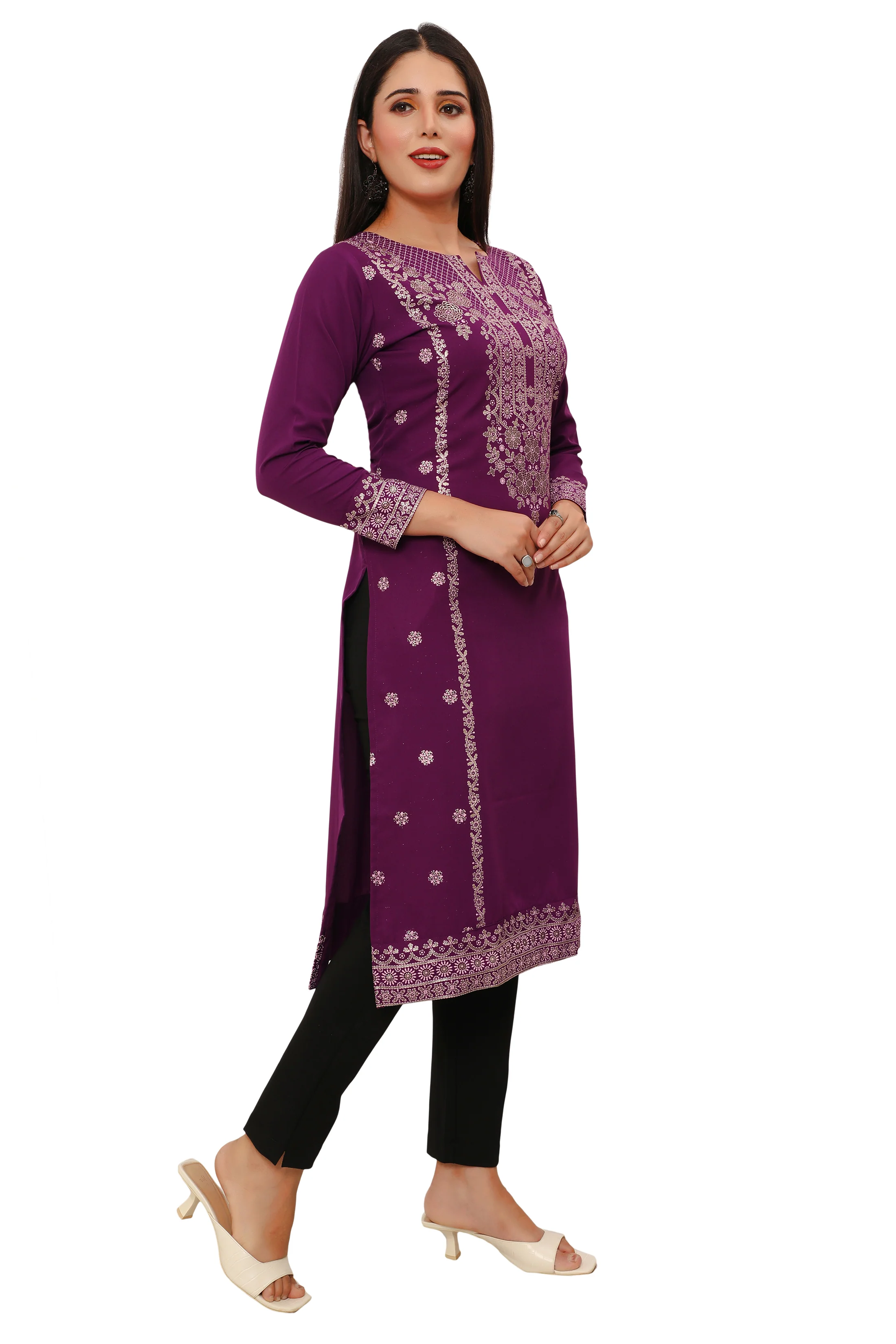 Indian Kurtis for Women Long Tunic Top Kurta (Purple) - Image 6