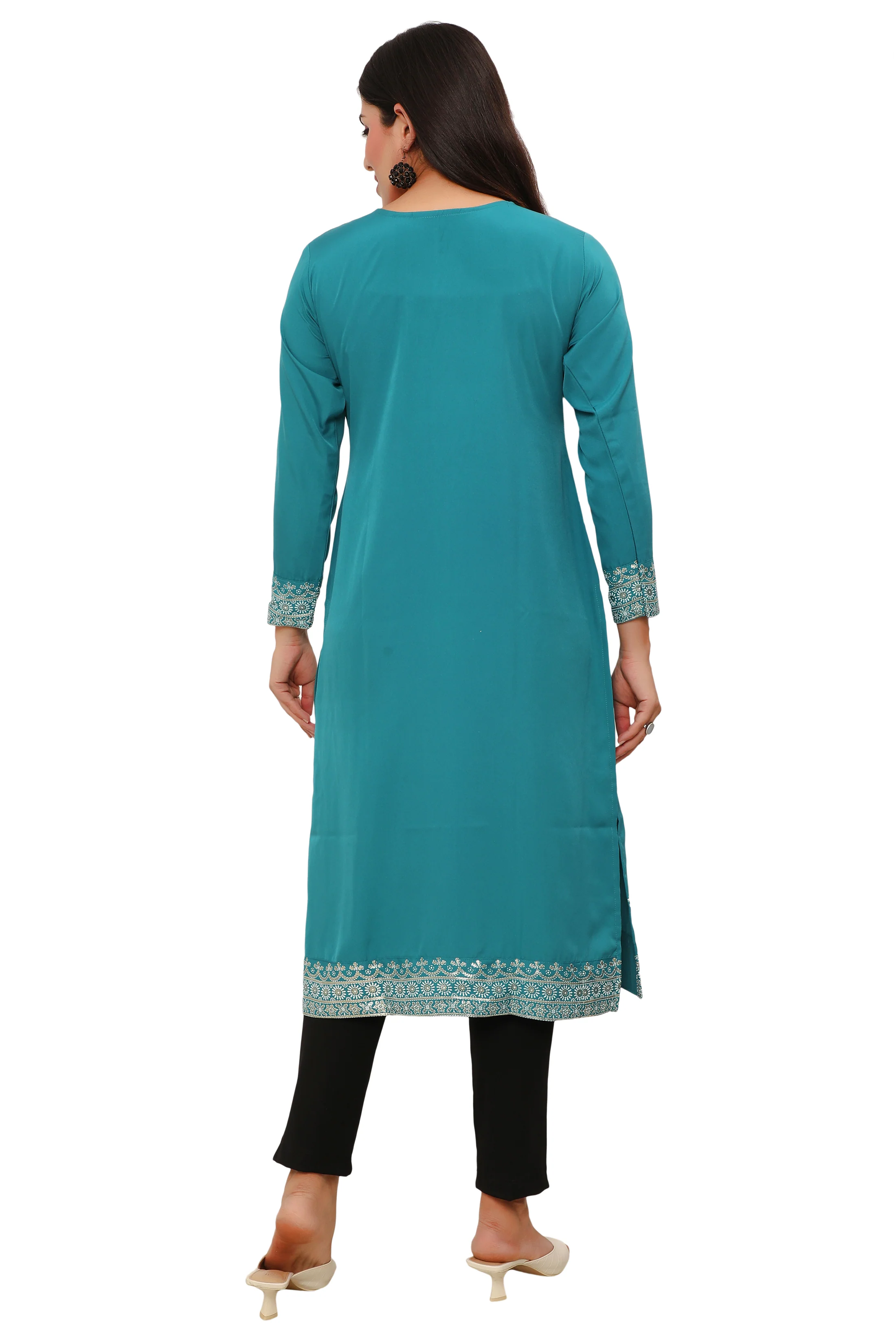 Indian Kurtis for Women Long Tunic Top Kurta (Turquoise) - Image 2