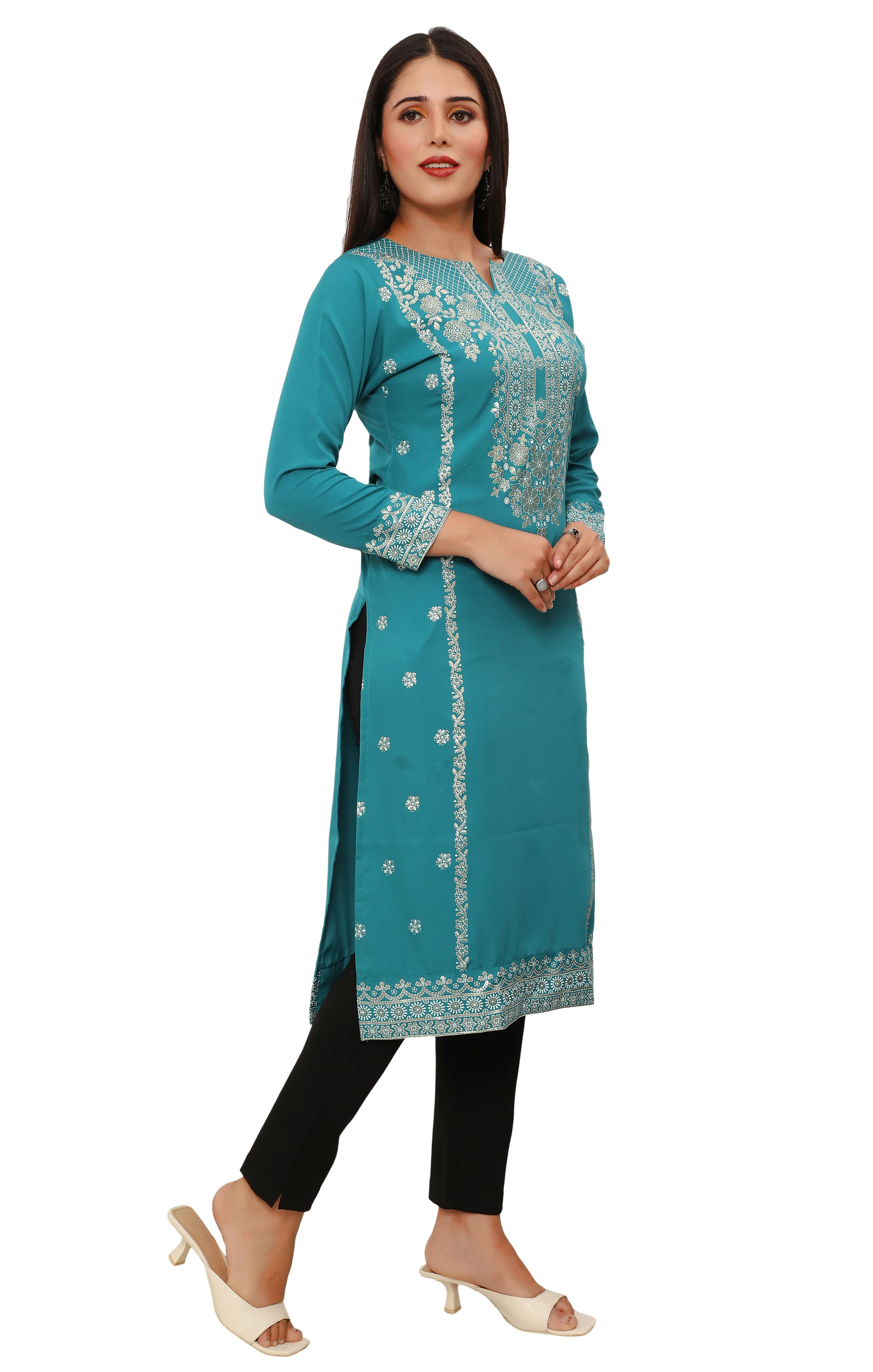 Indian Kurtis for Women Long Tunic Top Kurta (Turquoise) - Image 6