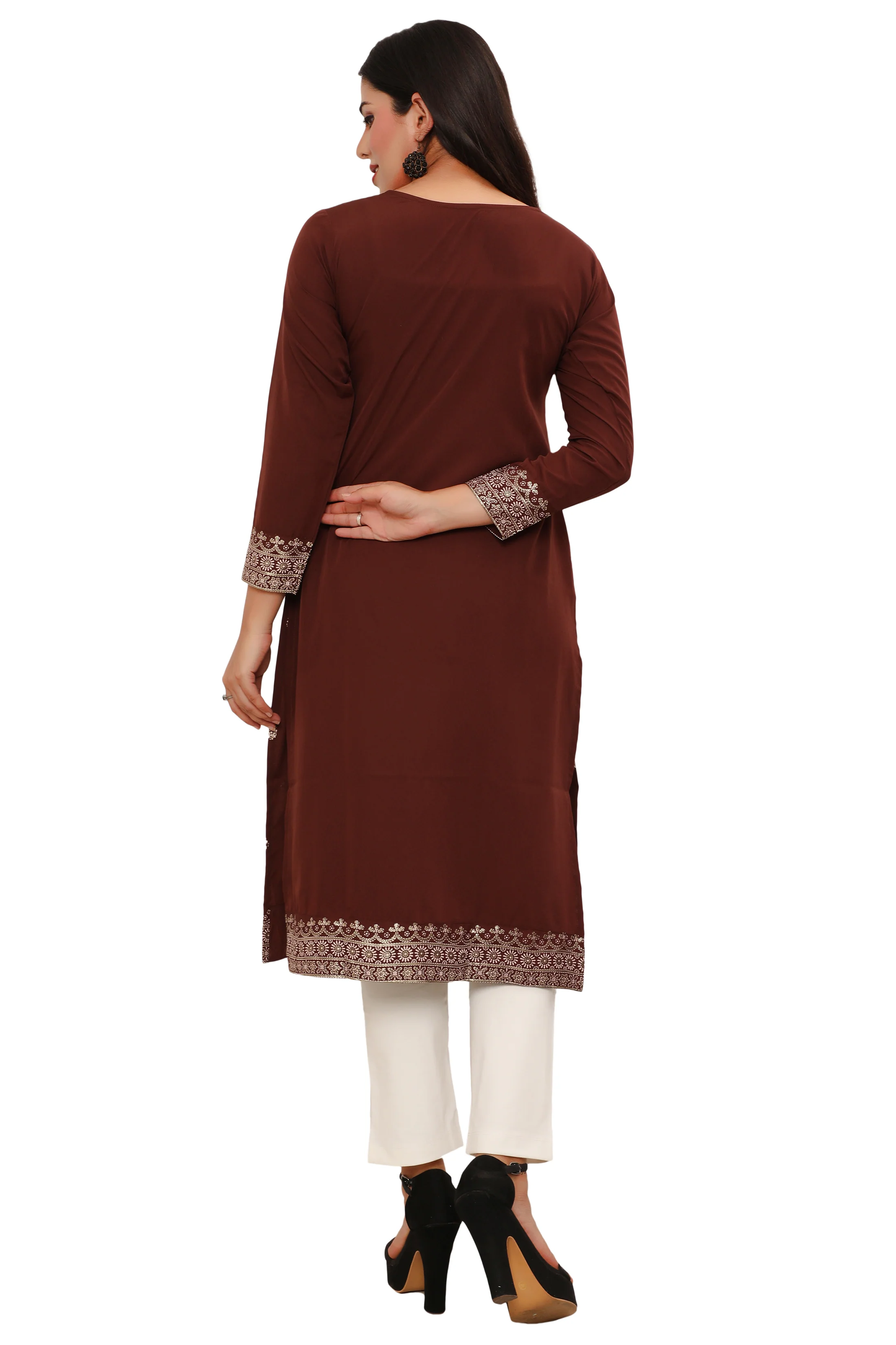 Indian Kurtis for Women Long Tunic Top Kurta (Brown) - Image 2