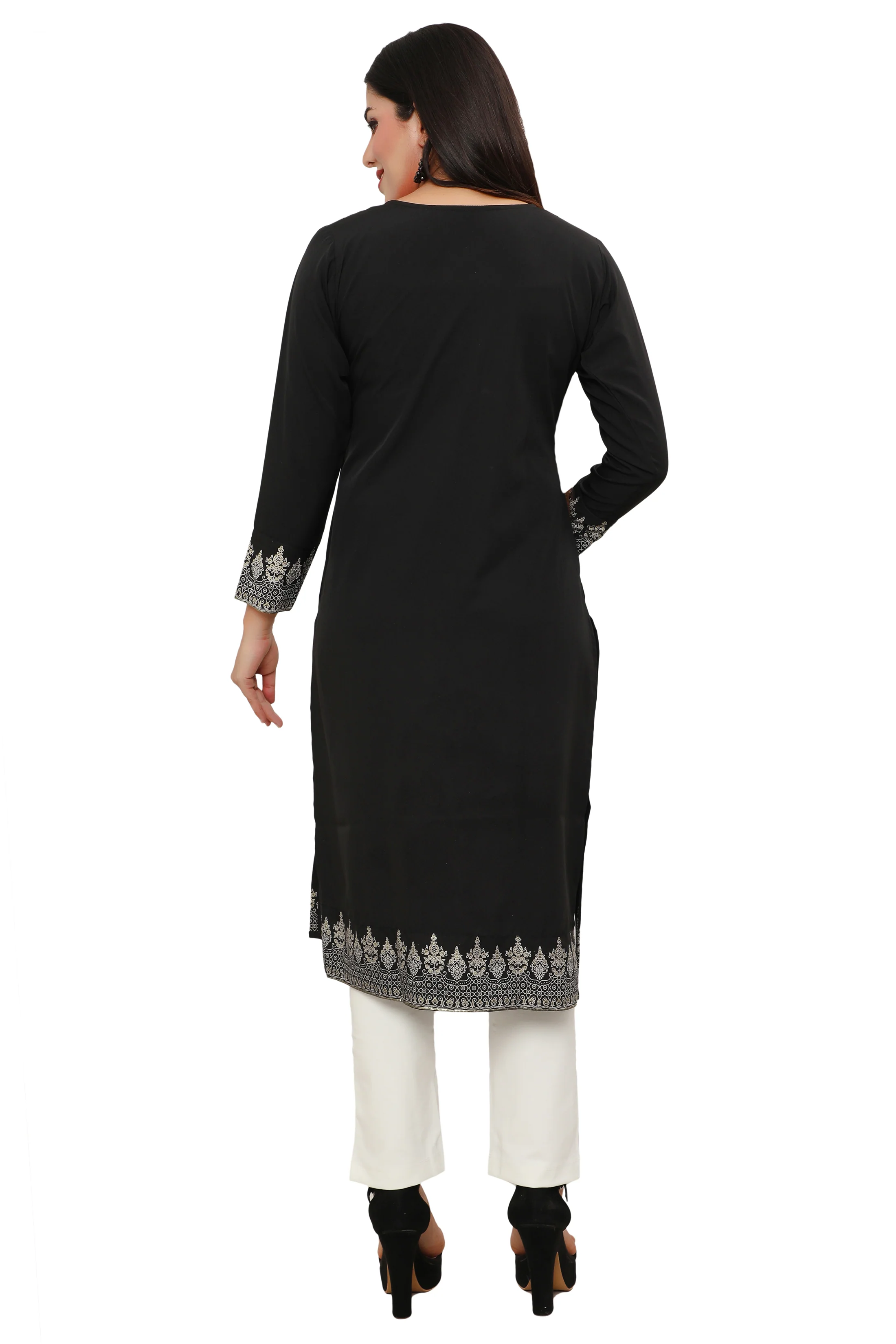 Indian Kurtis for Women Long Tunic Top Kurta (Black) - Image 2
