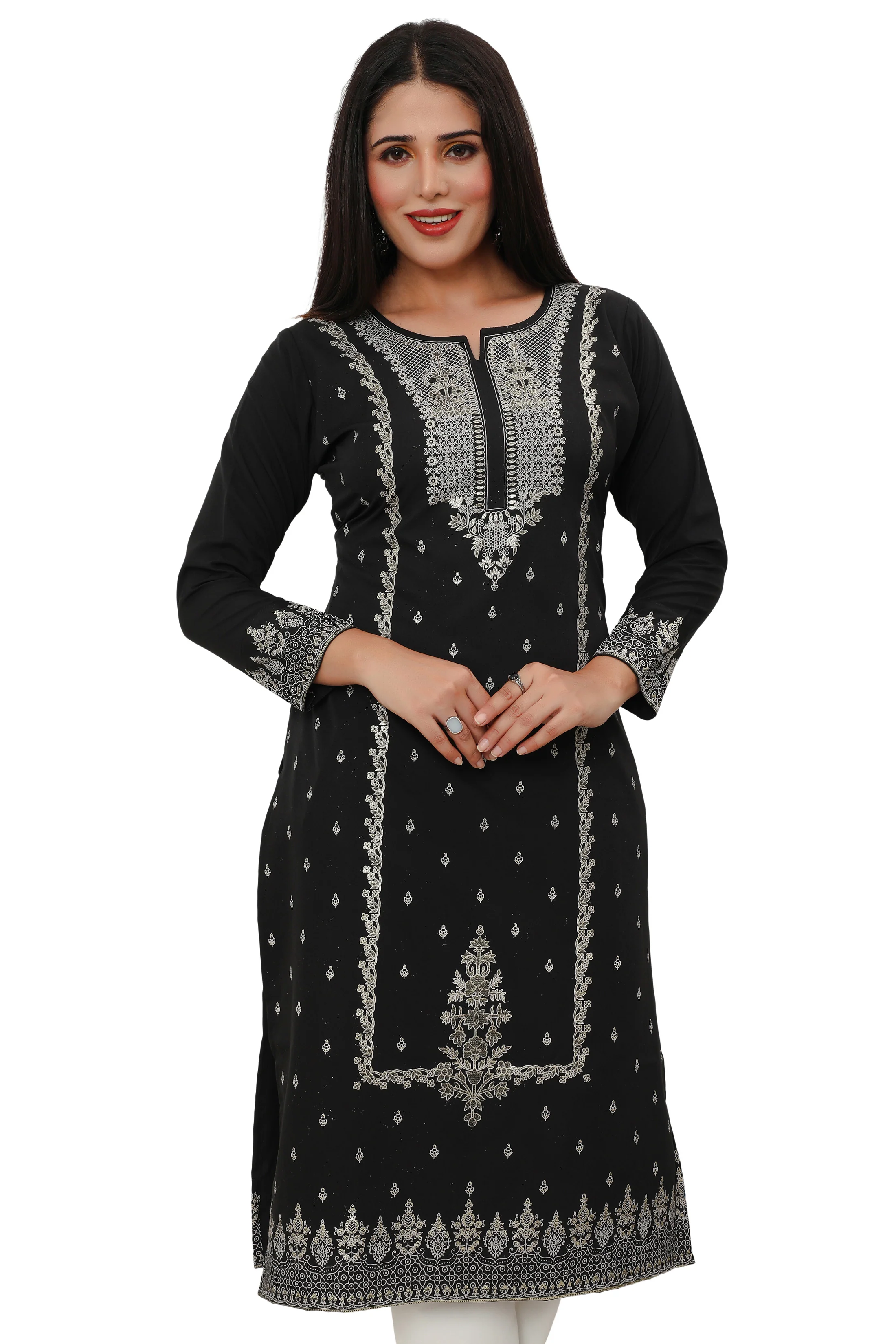 Indian Kurtis for Women Long Tunic Top Kurta (Black) - Image 4