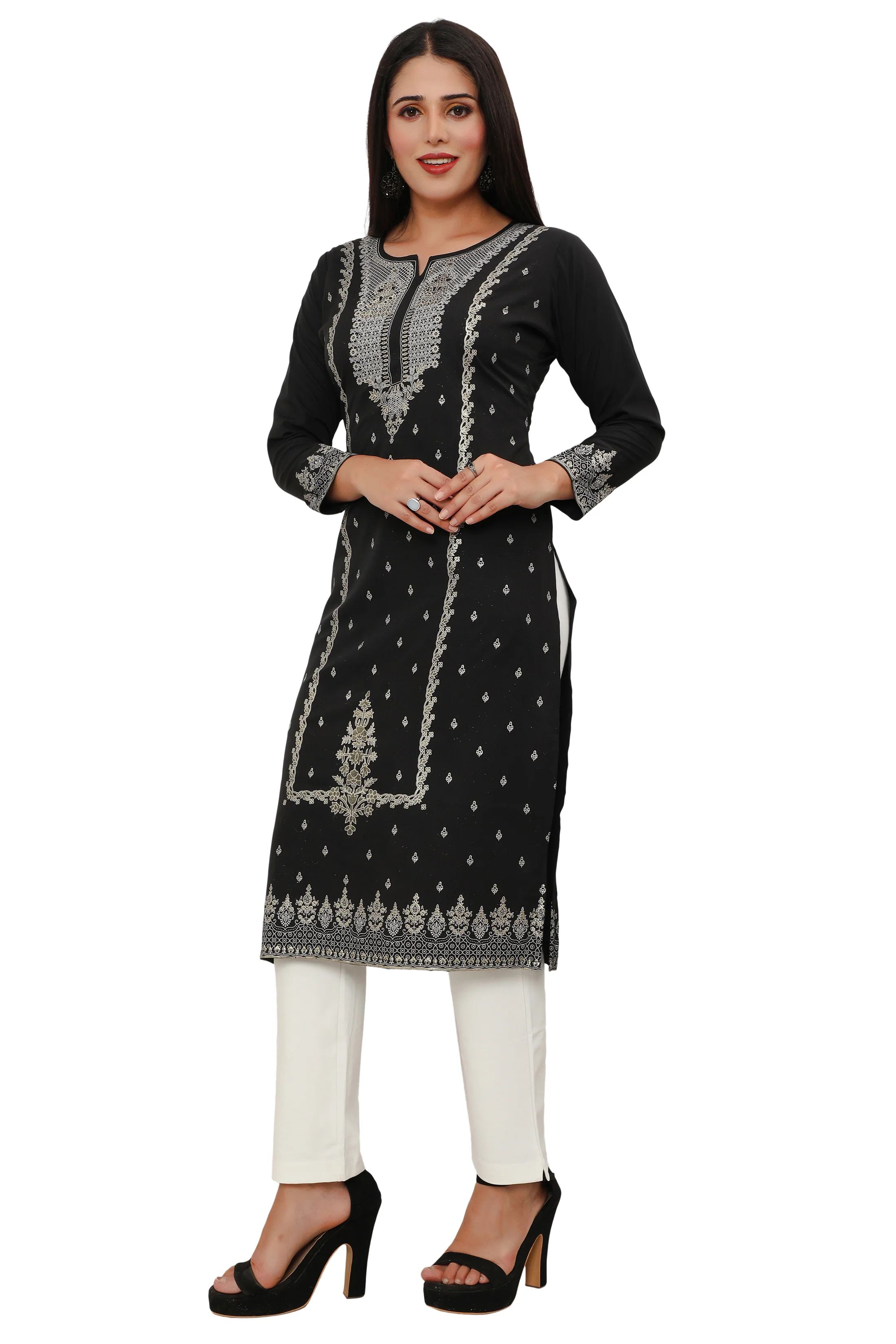 Indian Kurtis for Women Long Tunic Top Kurta (Black) - Image 5