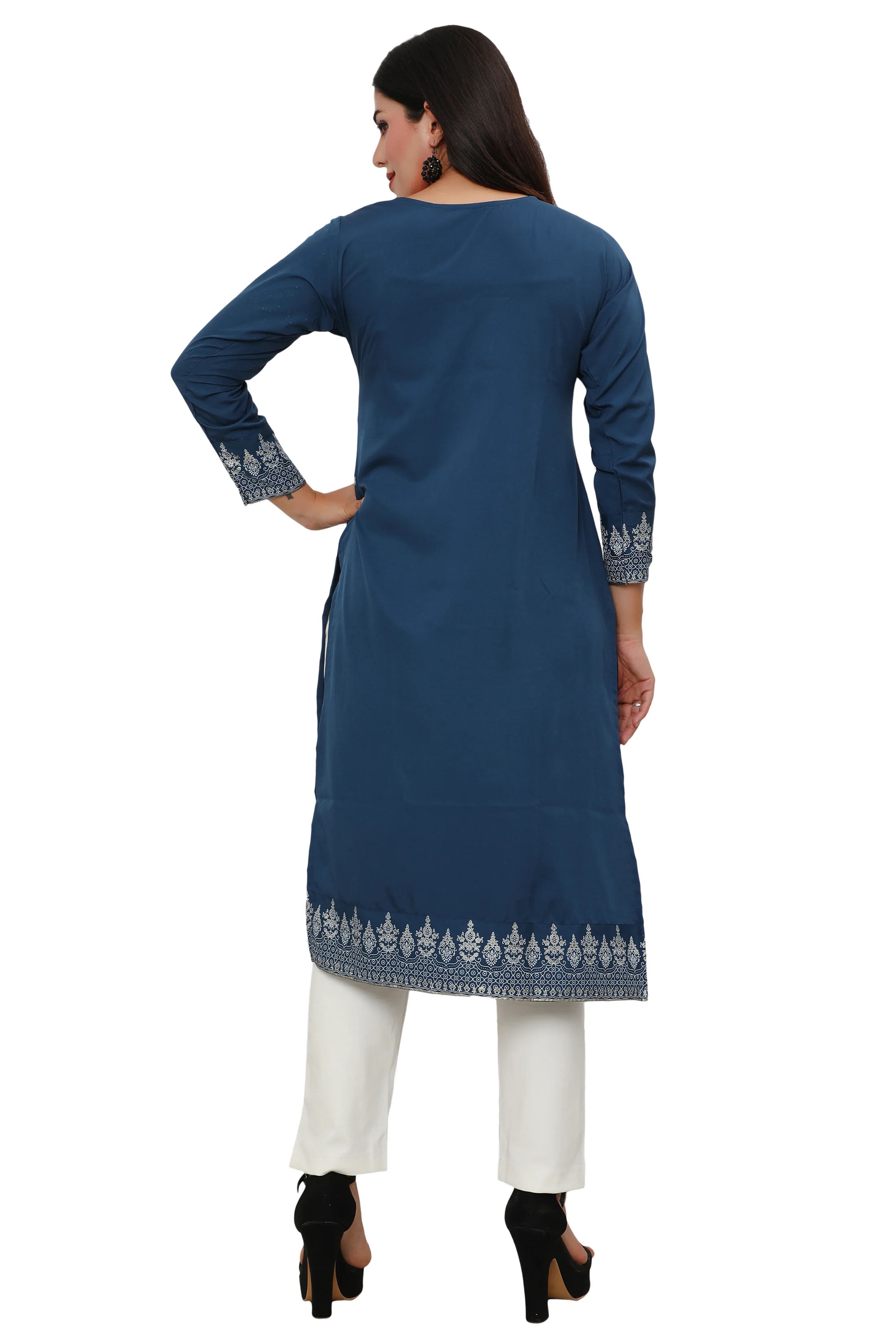 Indian Kurtis for Women Long Tunic Top Kurta (Blue) - Image 2