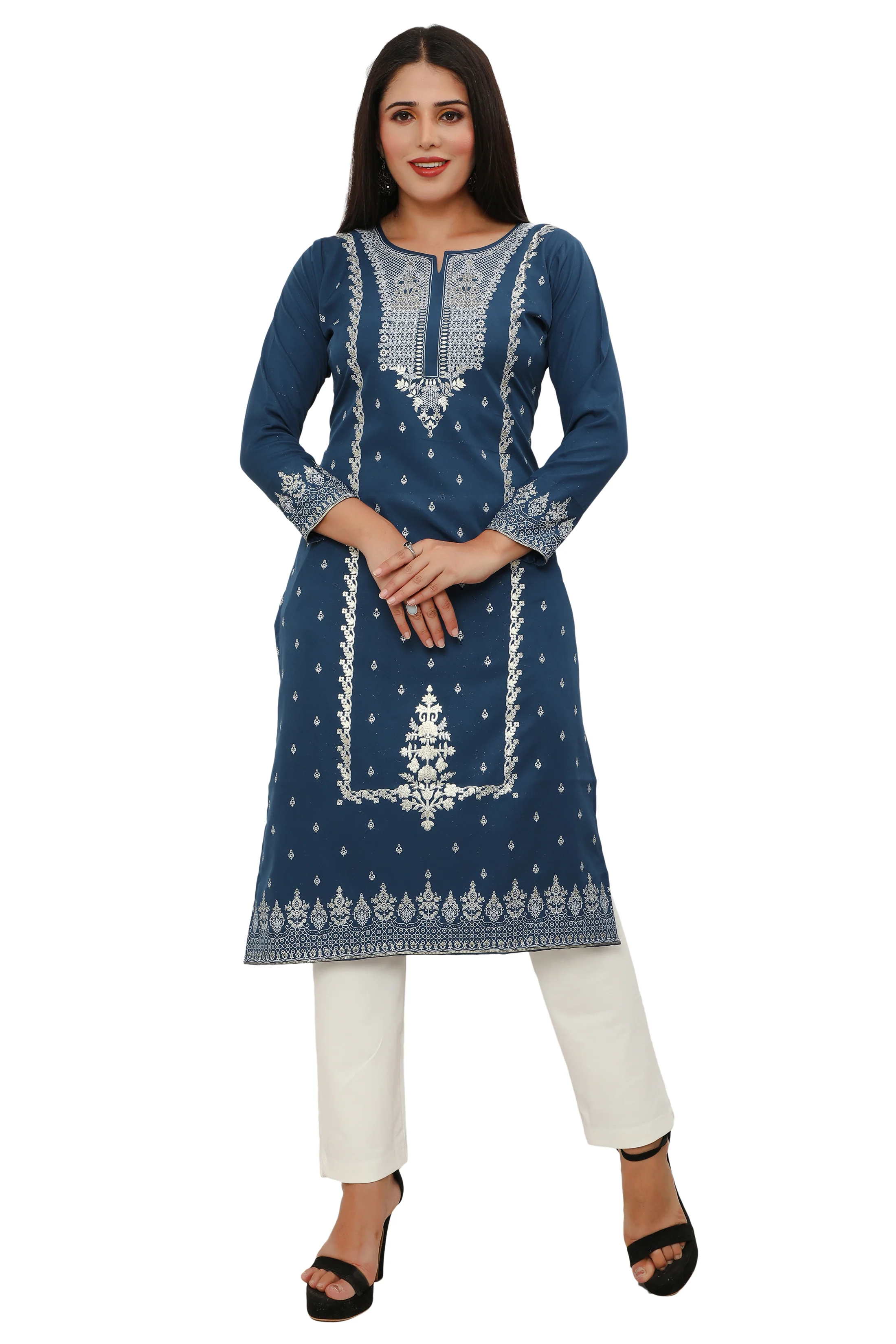 Indian Kurtis for Women Long Tunic Top Kurta (Blue) - Image 5