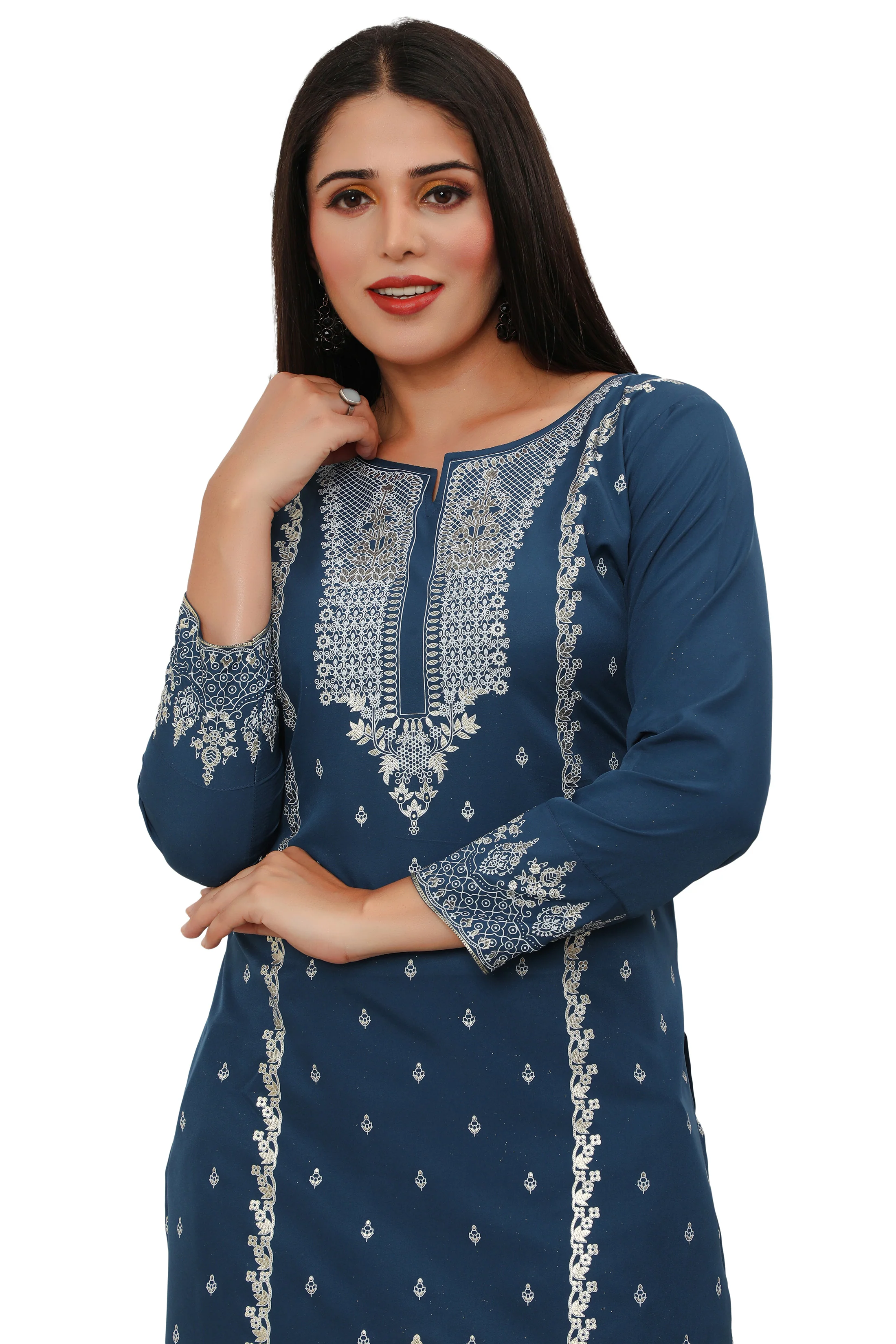 Indian Kurtis for Women Long Tunic Top Kurta (Blue) - Image 6