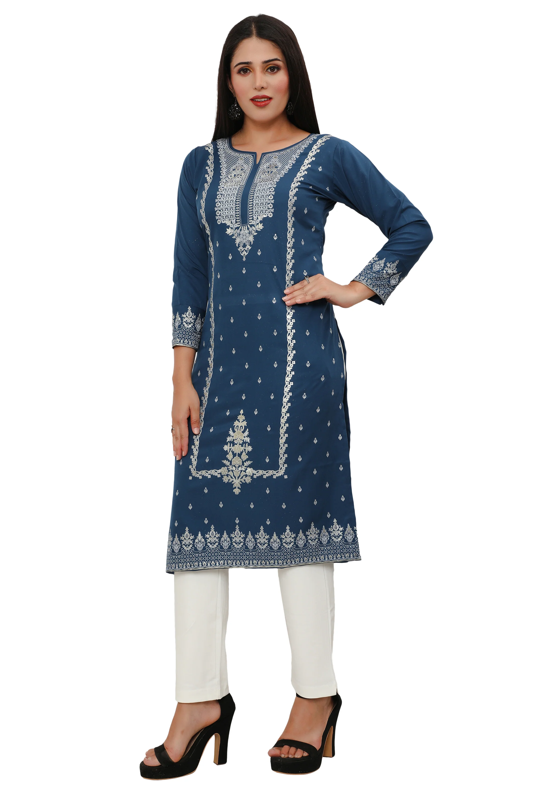 Indian Kurtis for Women Long Tunic Top Kurta (Blue) - Image 7