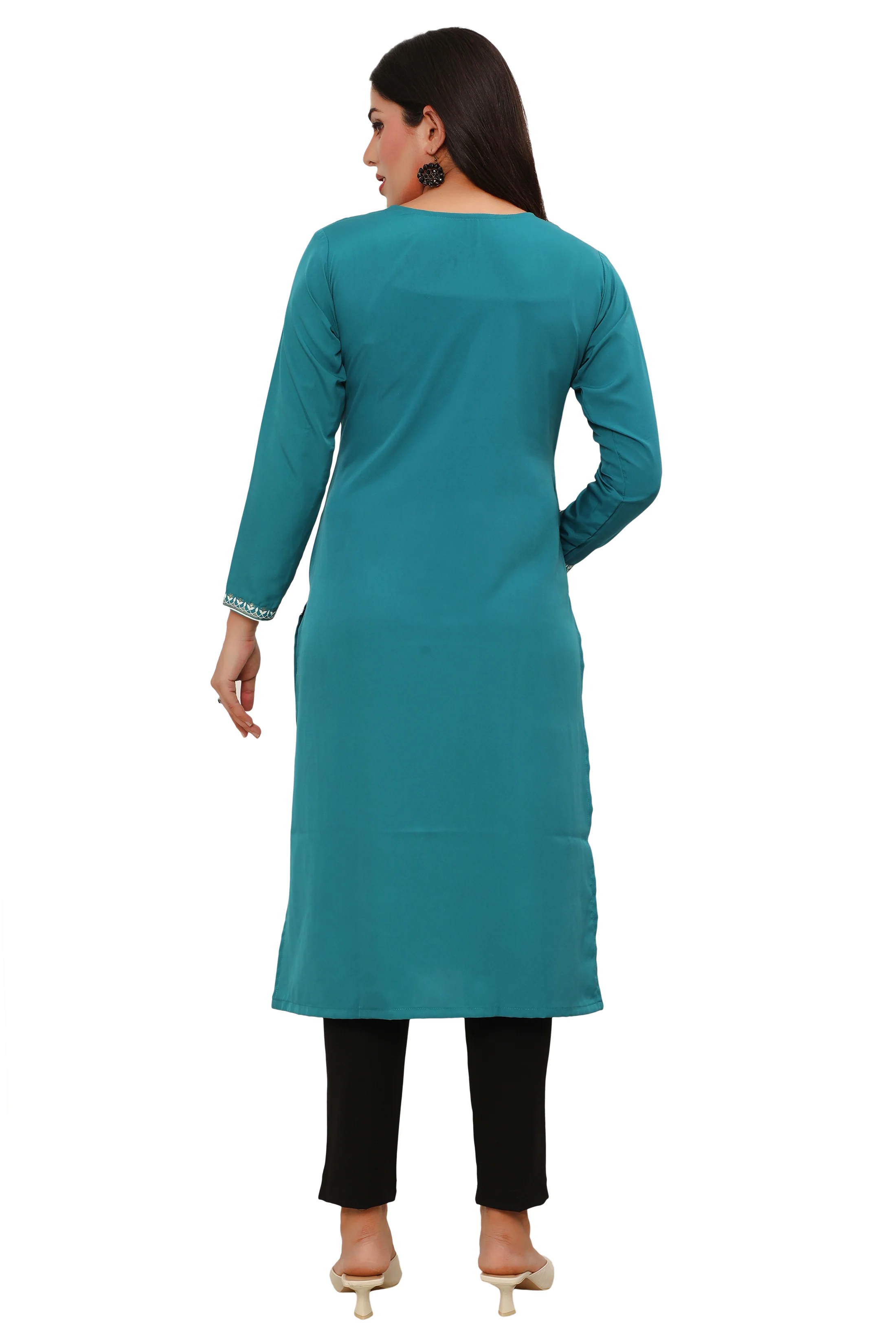 Indian Kurtis for Women Long Tunic Top Kurta (Turquoise) - Image 2