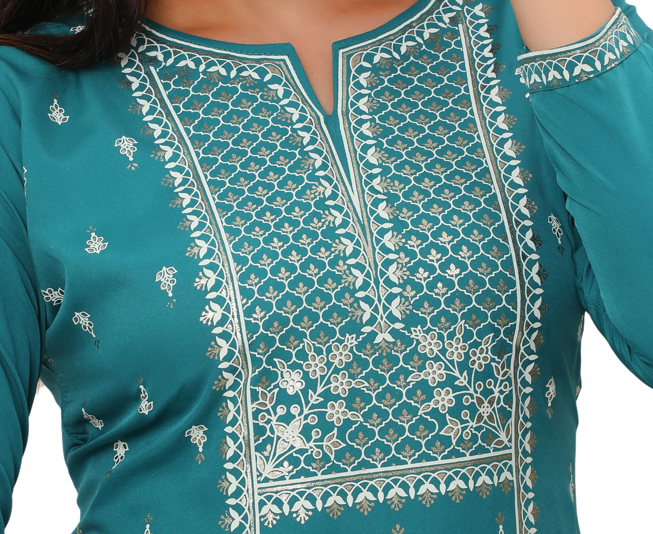 Indian Kurtis for Women Long Tunic Top Kurta (Turquoise) - Image 4