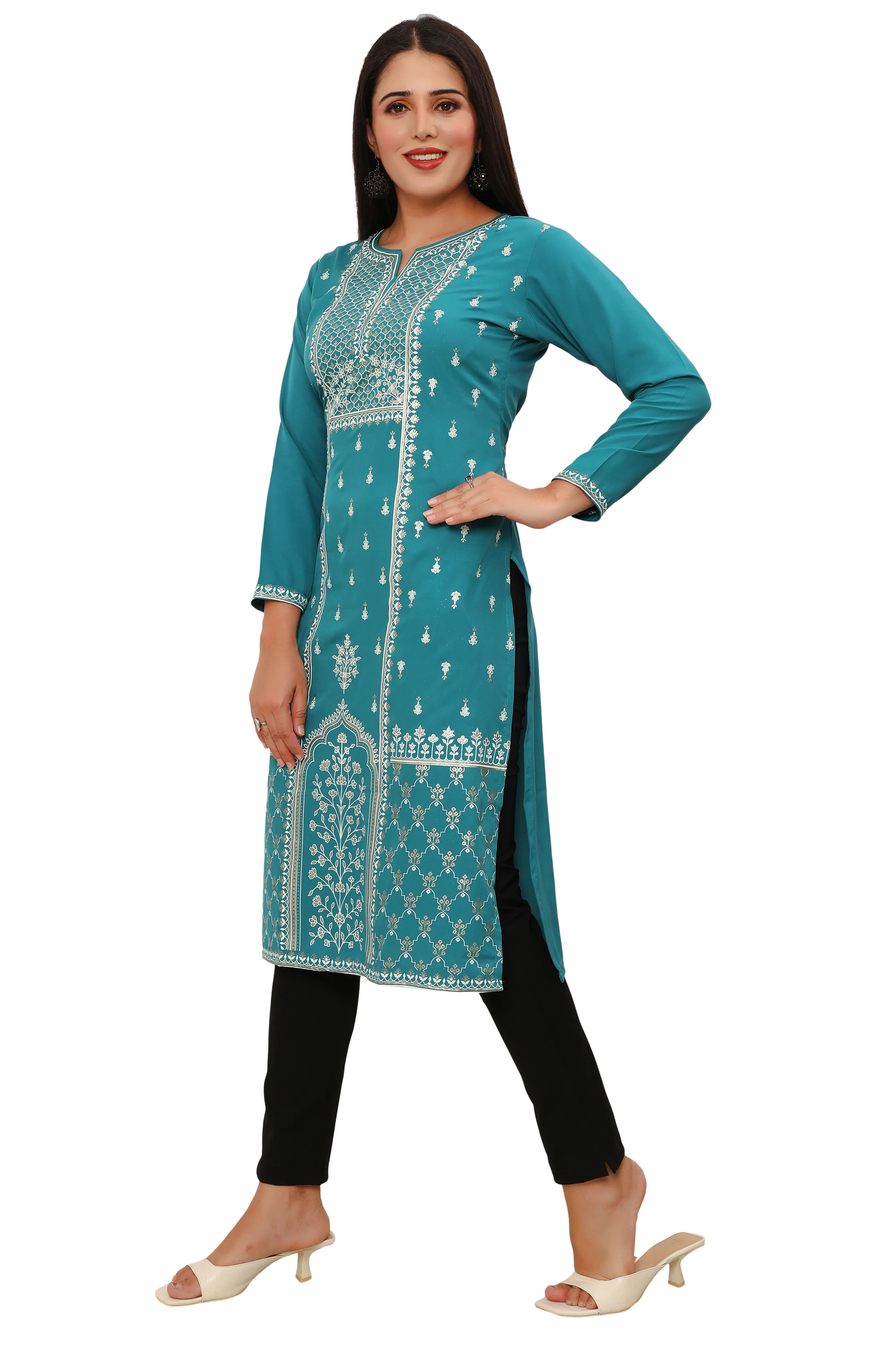 Indian Kurtis for Women Long Tunic Top Kurta (Turquoise) - Image 6