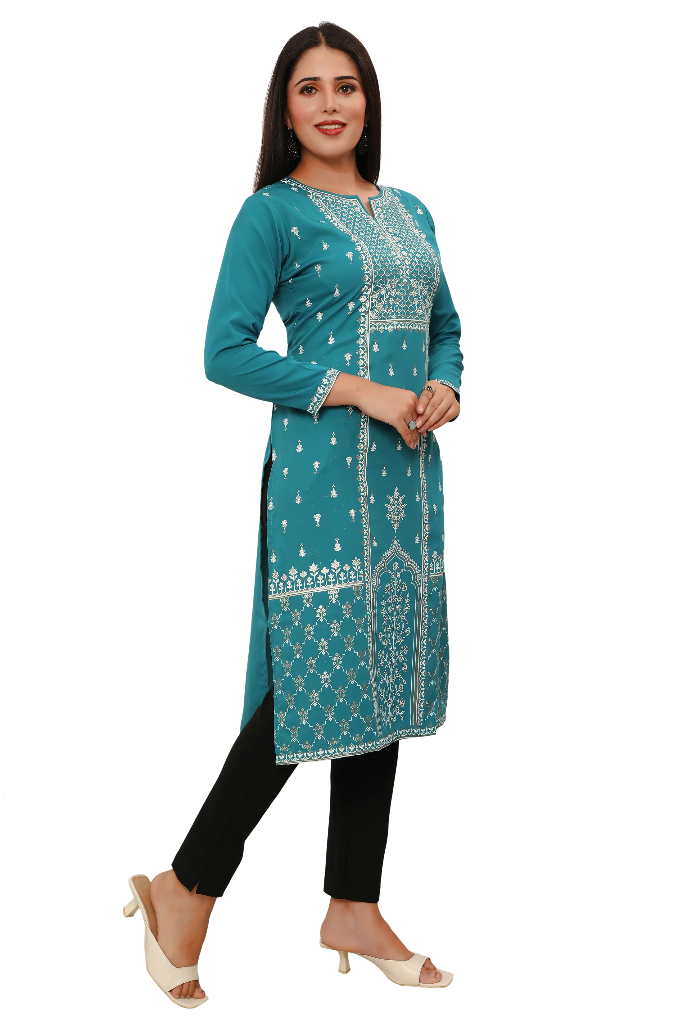 Indian Kurtis for Women Long Tunic Top Kurta (Turquoise) - Image 7